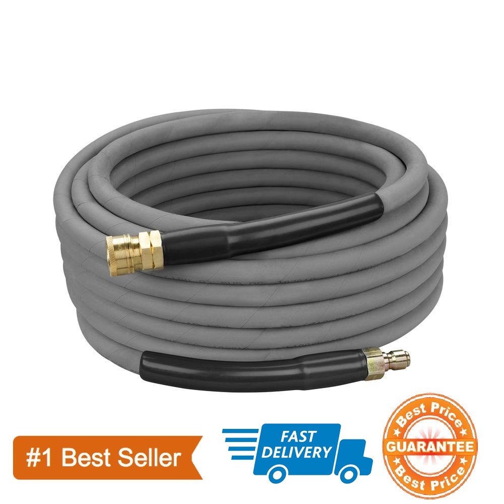 50′ Pressure Washer Hose Non-Marking – 4000 PSI 50 ft. Length Gray With Couplers