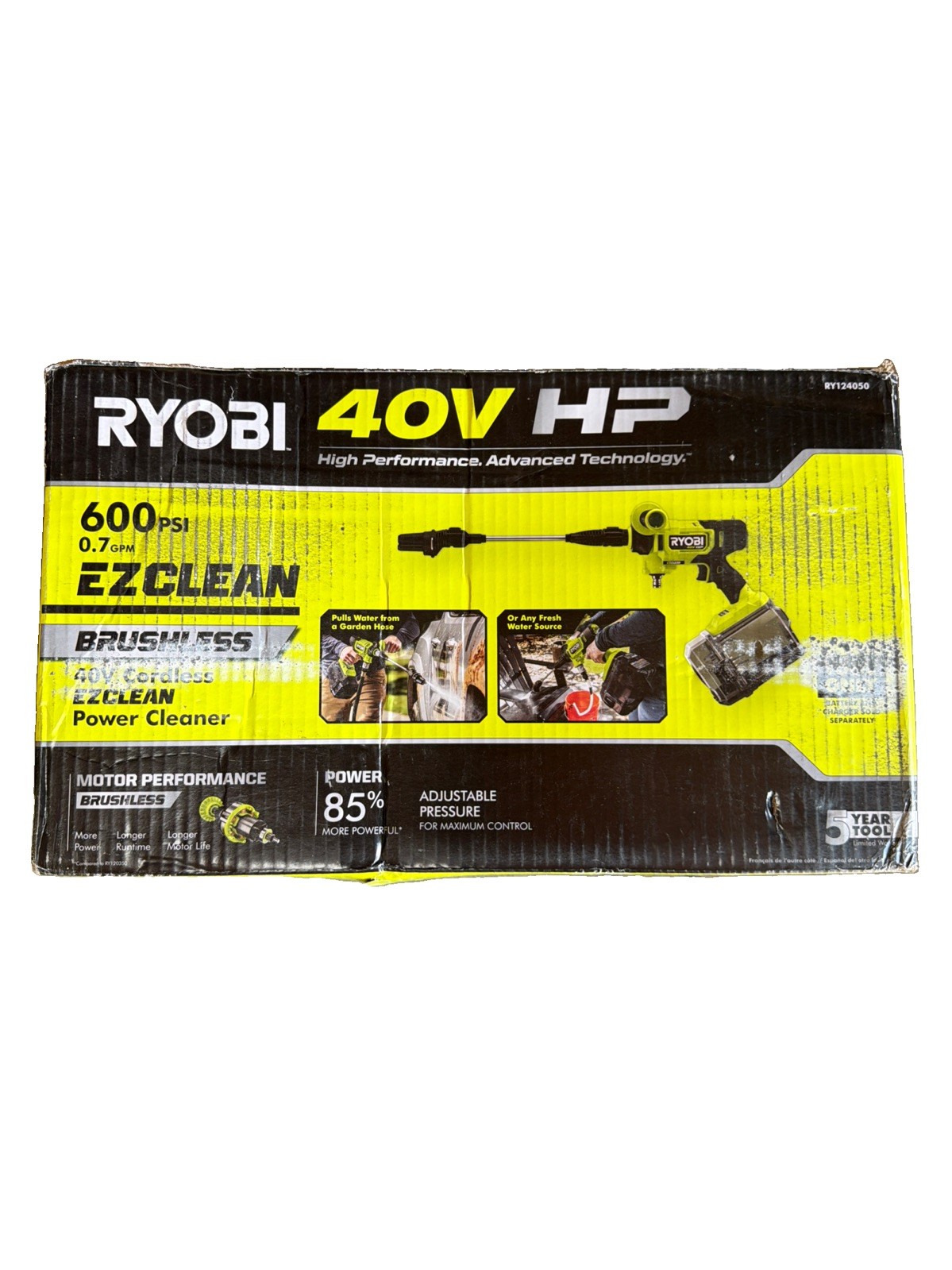 RYOBI 40V HP Brushless EZClean 600 PSI Cold Water Power Cleaner Only USED