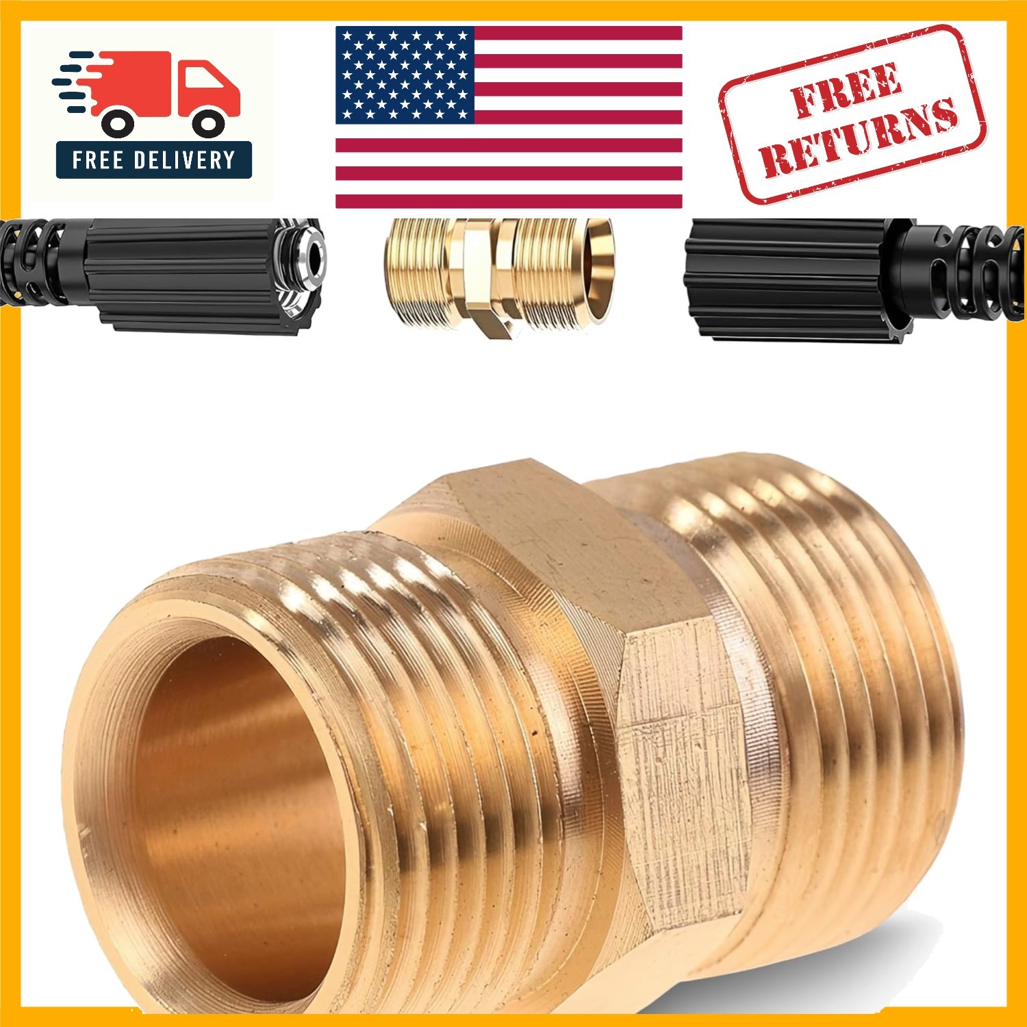 Quick Connect M22 14mm Pressure Washer Adapter, No-Leak Brass Coupling 4500 PSI