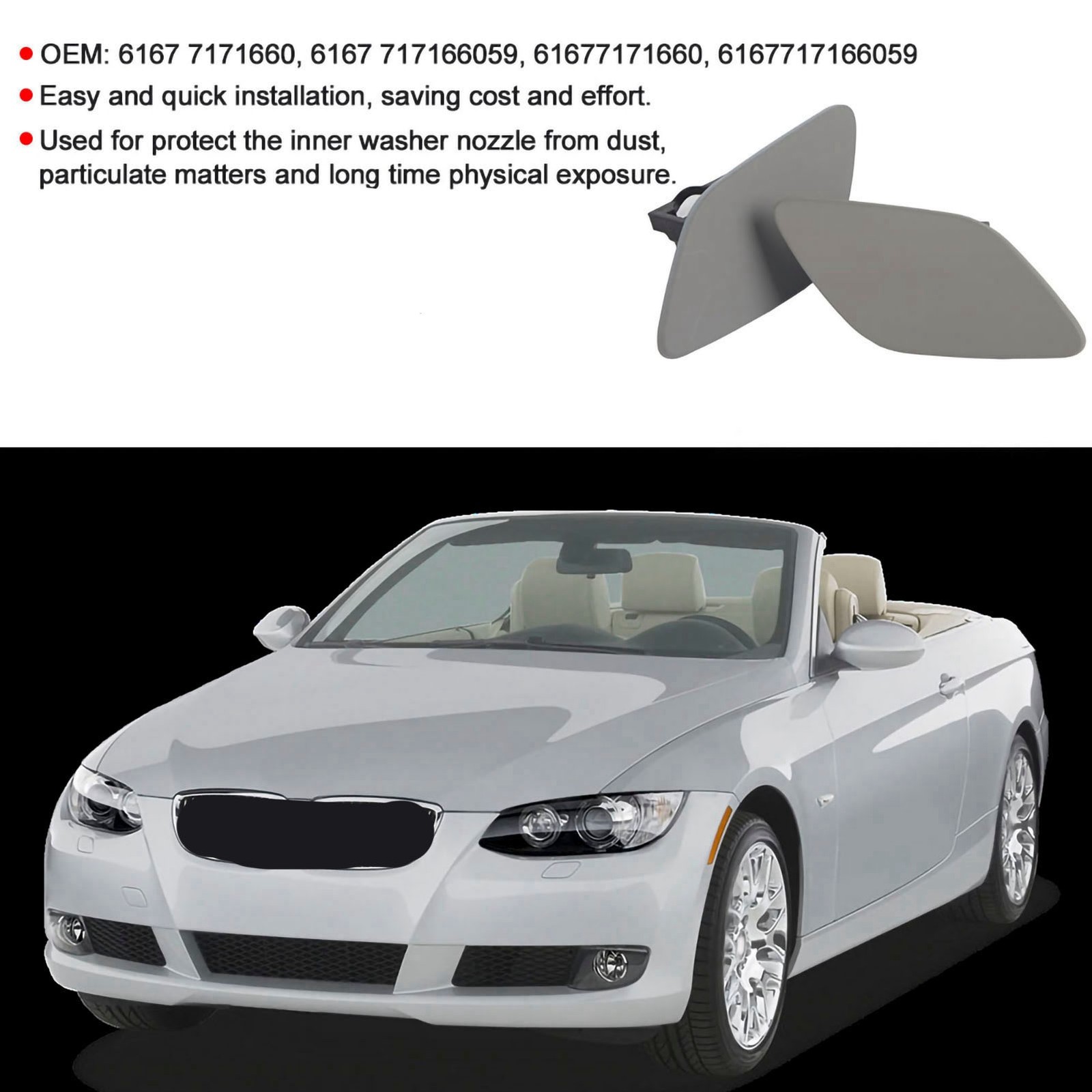 Pair Of Headlight Washer Jet Spray Cap For 3-Series E92 E93 MKPS