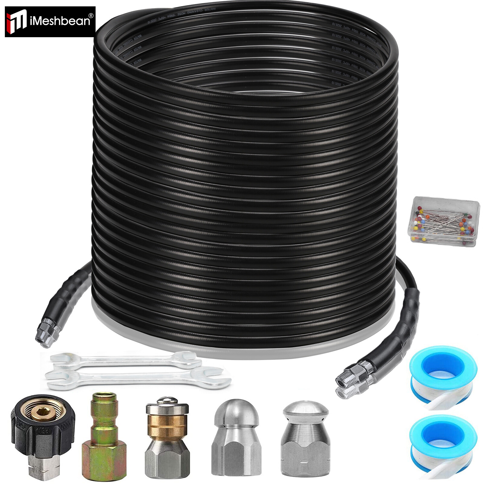 50/100/150FT Sewer Jetter Kit Pressure Washer 5800PSI Hose Kit W/ Nozzle&Pin