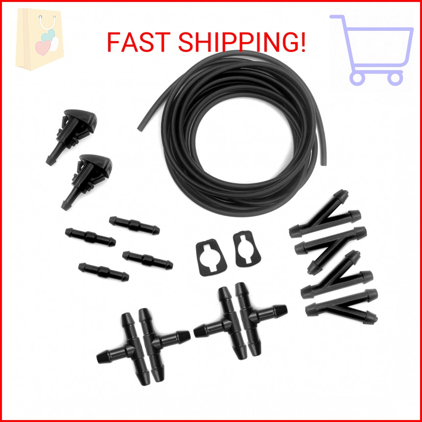 Windshield Washer Hose Kit, 5M Washer Fluid Hose+12 Pcs Hose Connectors+2 Fan No