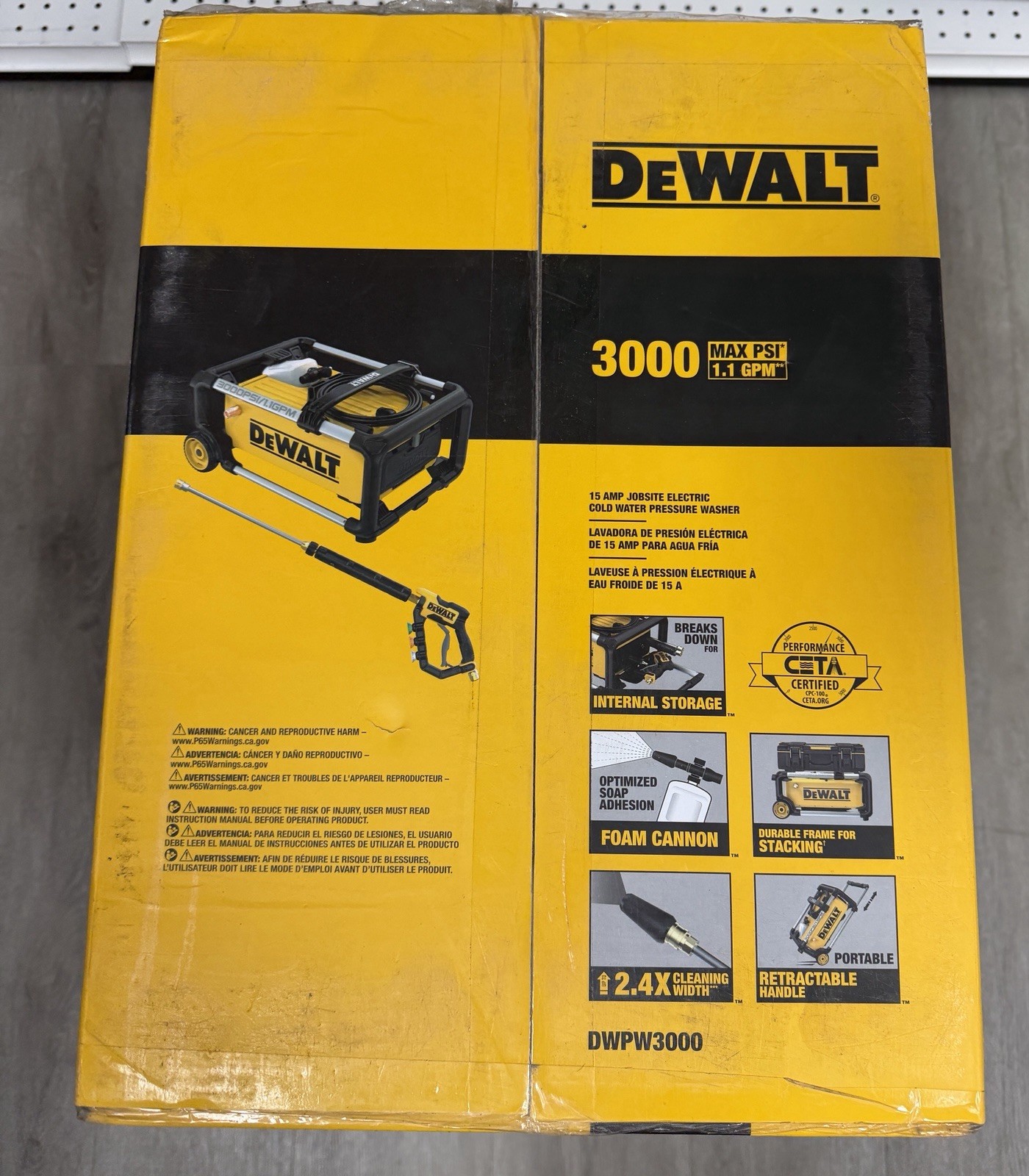 DEWALT DWPW3000 JOB SITE NON WORKING PRESSURE WASHER 15AMP MAX PSI 1.1 GPM