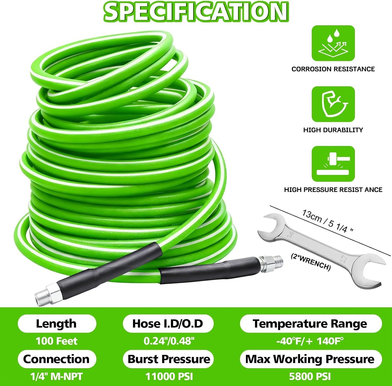 Sewer Jetter Kit 100 FT for Pressure Washer, 5800 PSI Drain Cleaner Hose 1/4 …