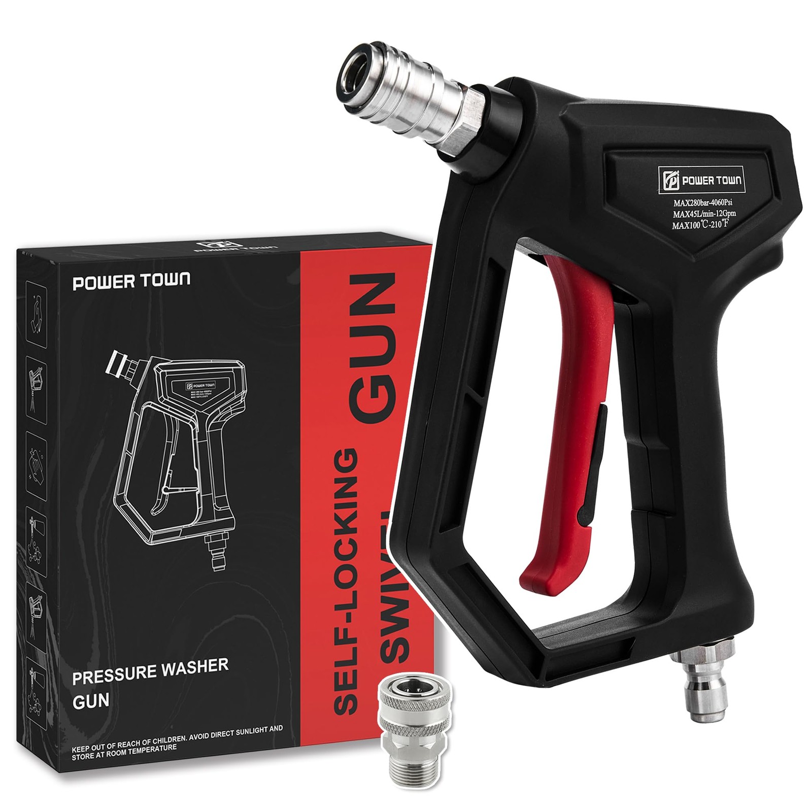 Short Pressure Washer Gun with Swivel, 1/4″ Automatic Quick Connector Power W…