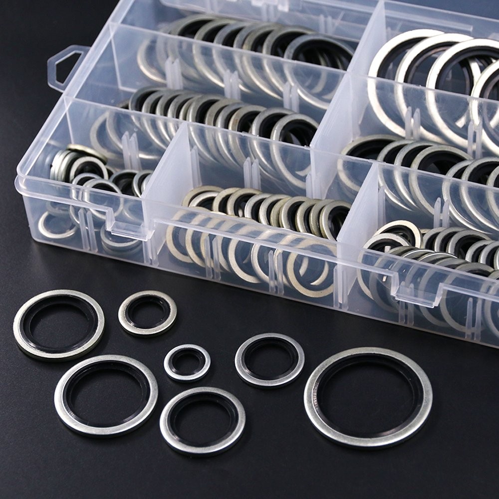 150-Pcs [7-Size] Automotive Self-Centered Bonded Seal Oil Washers Gasket Asso…