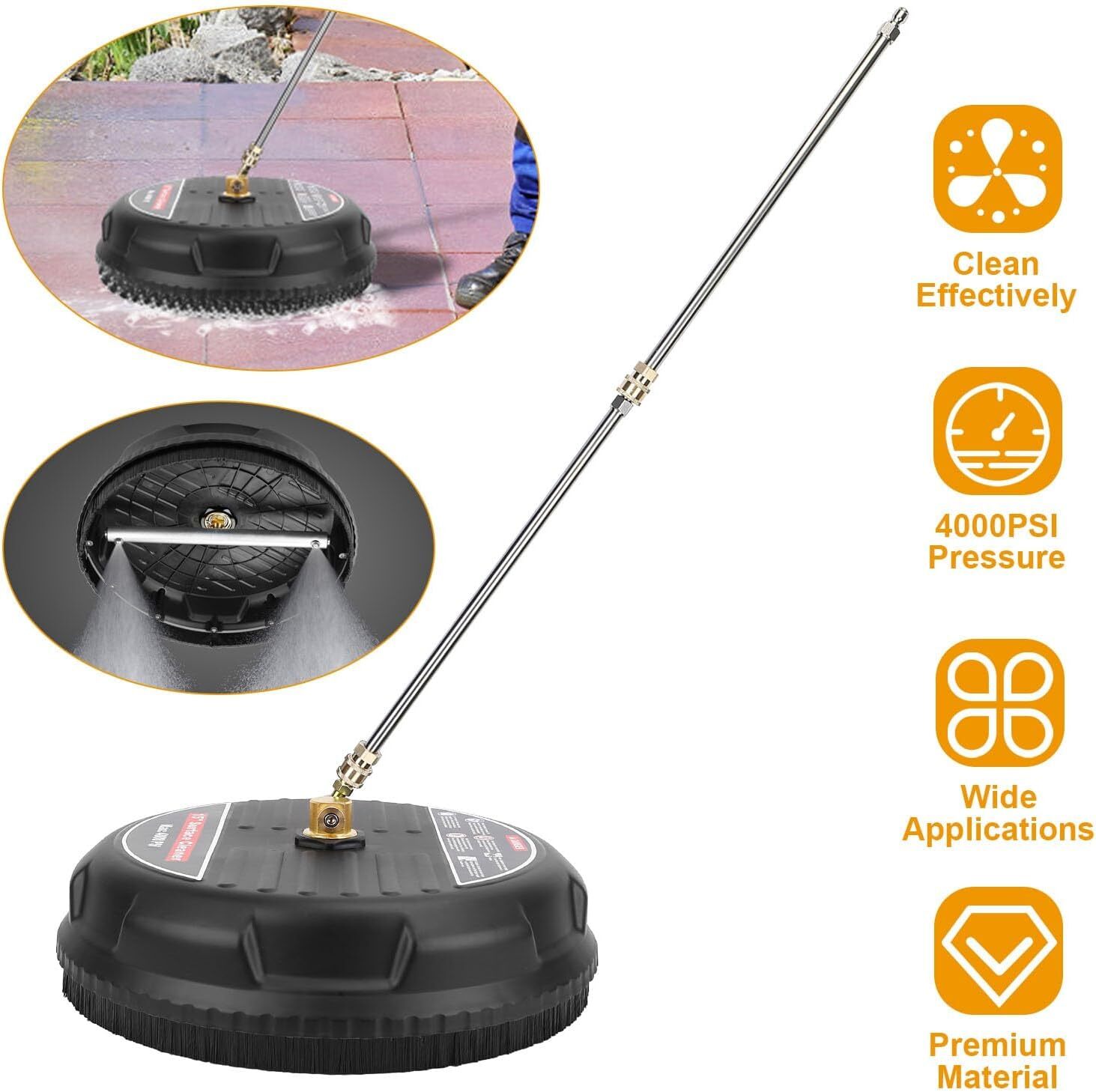 New 15″inch Pressure Washer Surface Cleaner 4000 PSI +2 Extension Wand