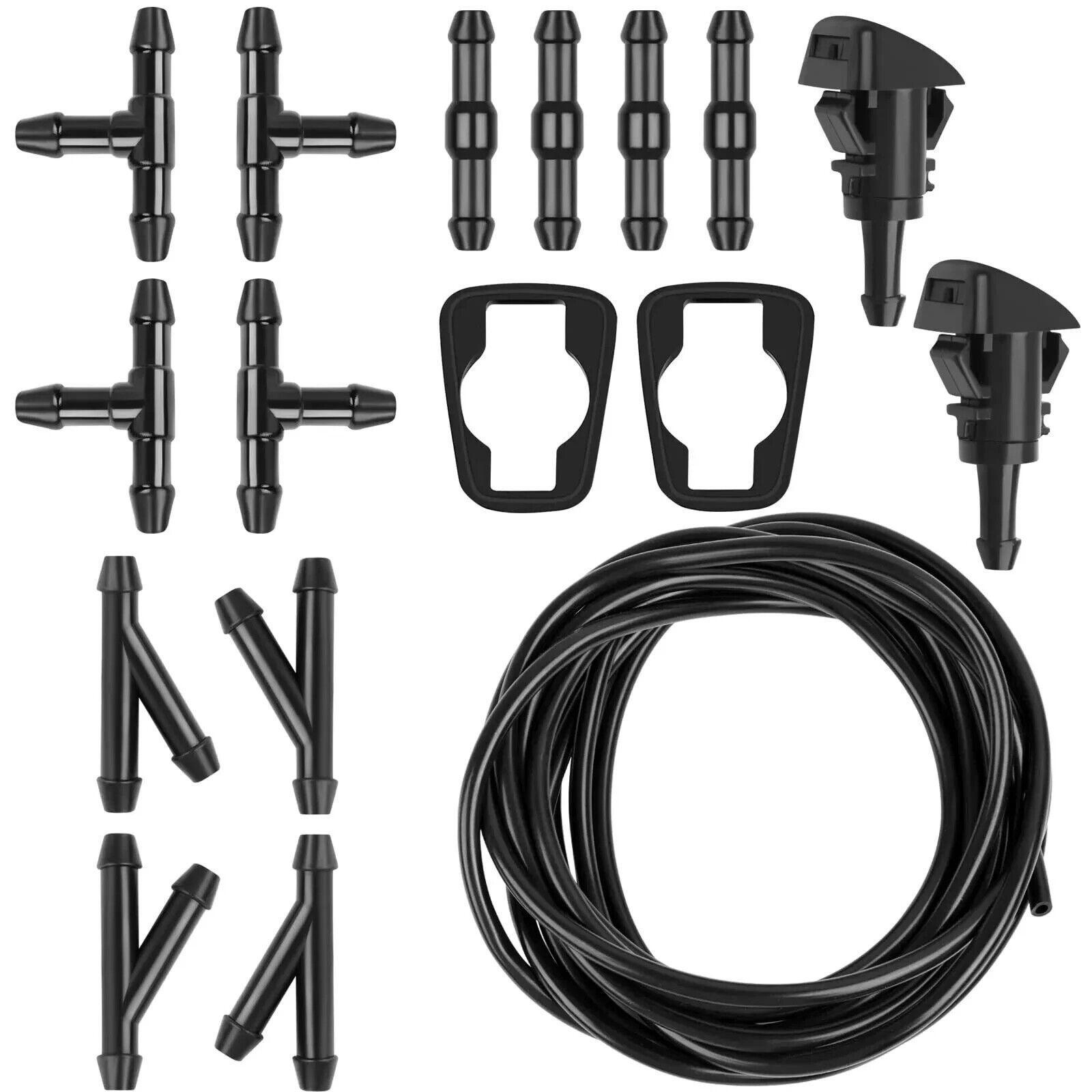 Windshield Washer Hose Kit, 5m Washer Fluid Hose+12 Pcs Hose Connectors+2 Fan No