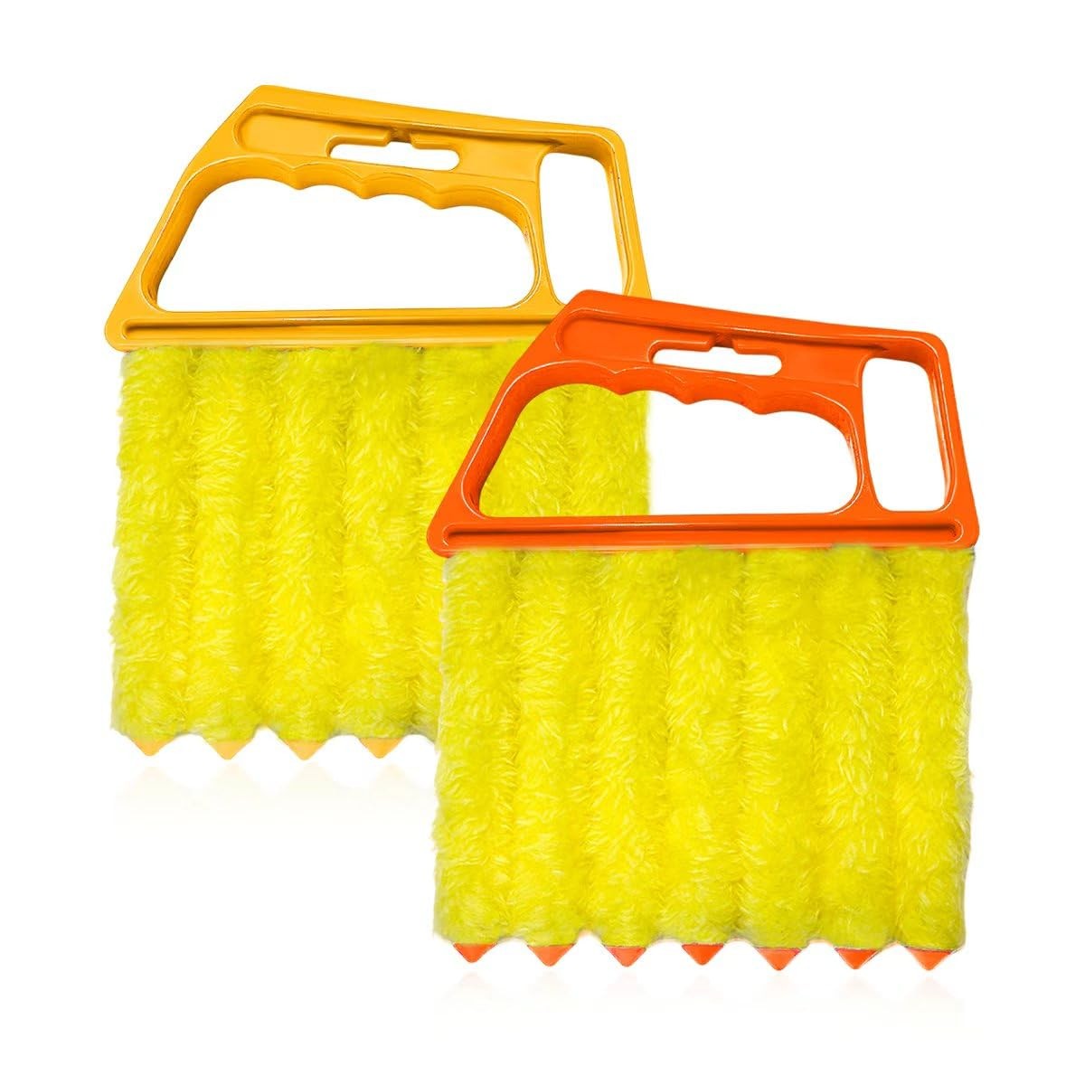 Sun Walker 2 PCS Blind Cleaner Duster Tool, 7-Finger Auto Orange+Yellow
