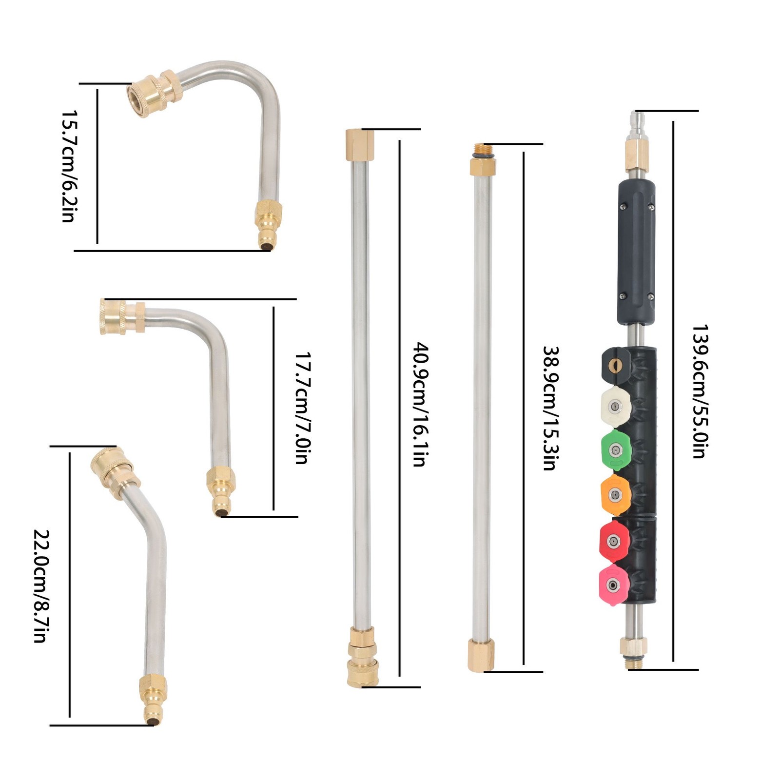 9-Piece Set Of High Pressure Water Gun 1/4’’Quick Connect 4000 PSI Extension Rod