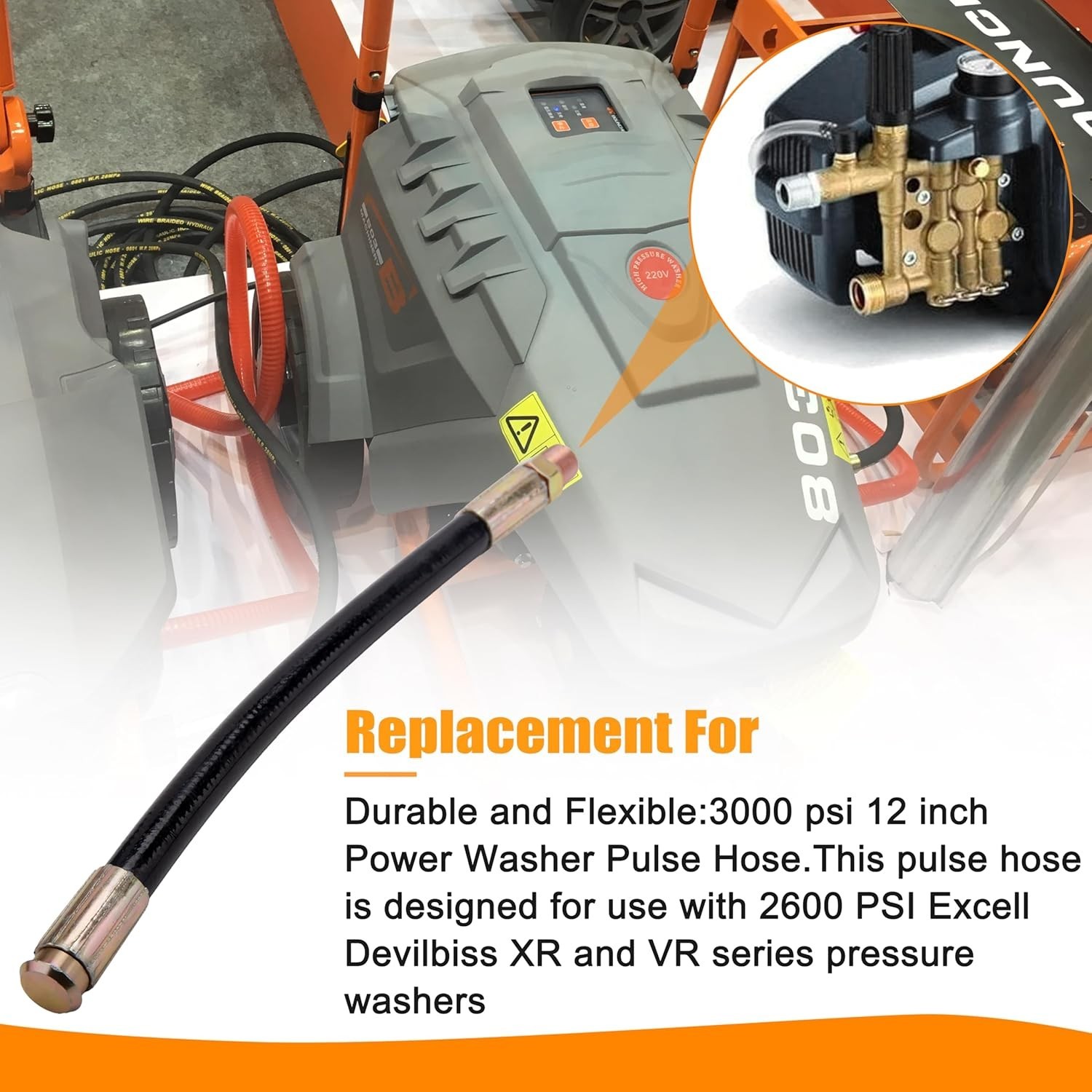 3000 psi 12 inch Power Washer Pulse Hose,For 2600 PSI Excell Devilbiss XR VR Ser
