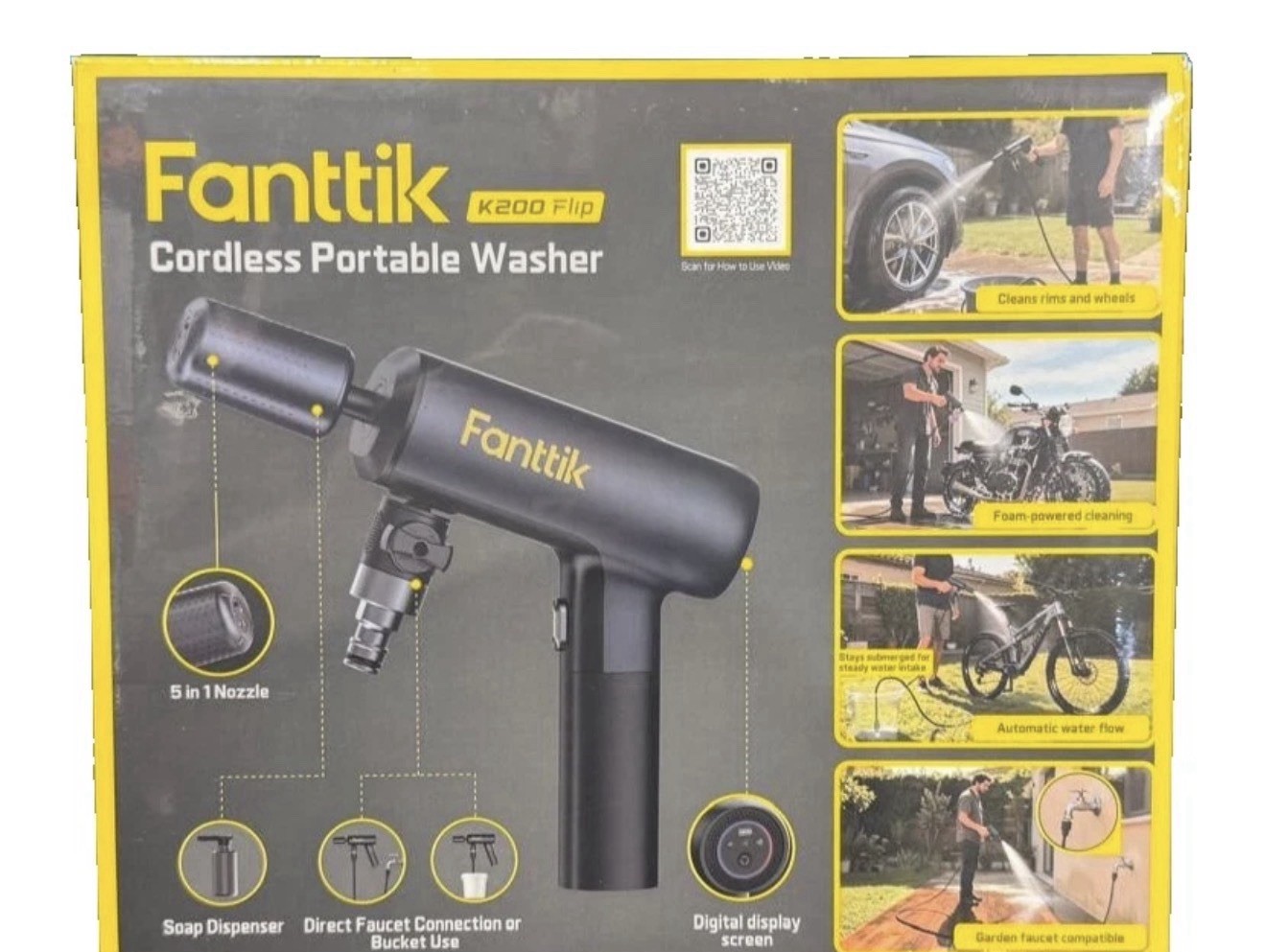 Fanttik K100 Flip Cordless Battery 174 PSI Cold Water Pressure Washer 5-in-1