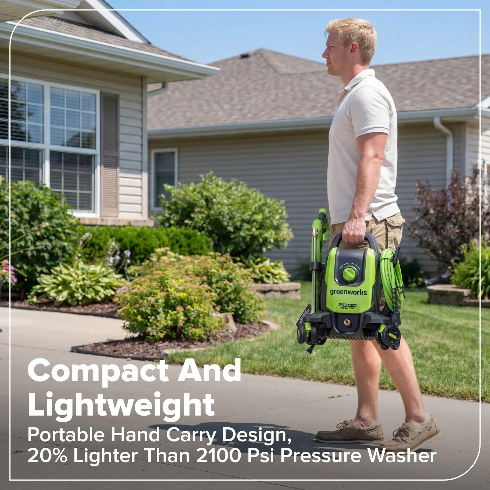 Greenworks 2200PSI 1.2GPM Four-Wheel Pressure Washer w/5 Nozzles& Detergent Tank