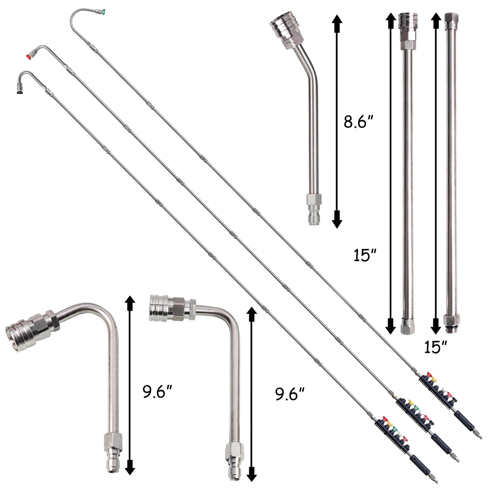 9 PCS Pressure Washer Extension Wand 6 Nozzle 30/90/120 Deg 1/4″ 4000 PSI