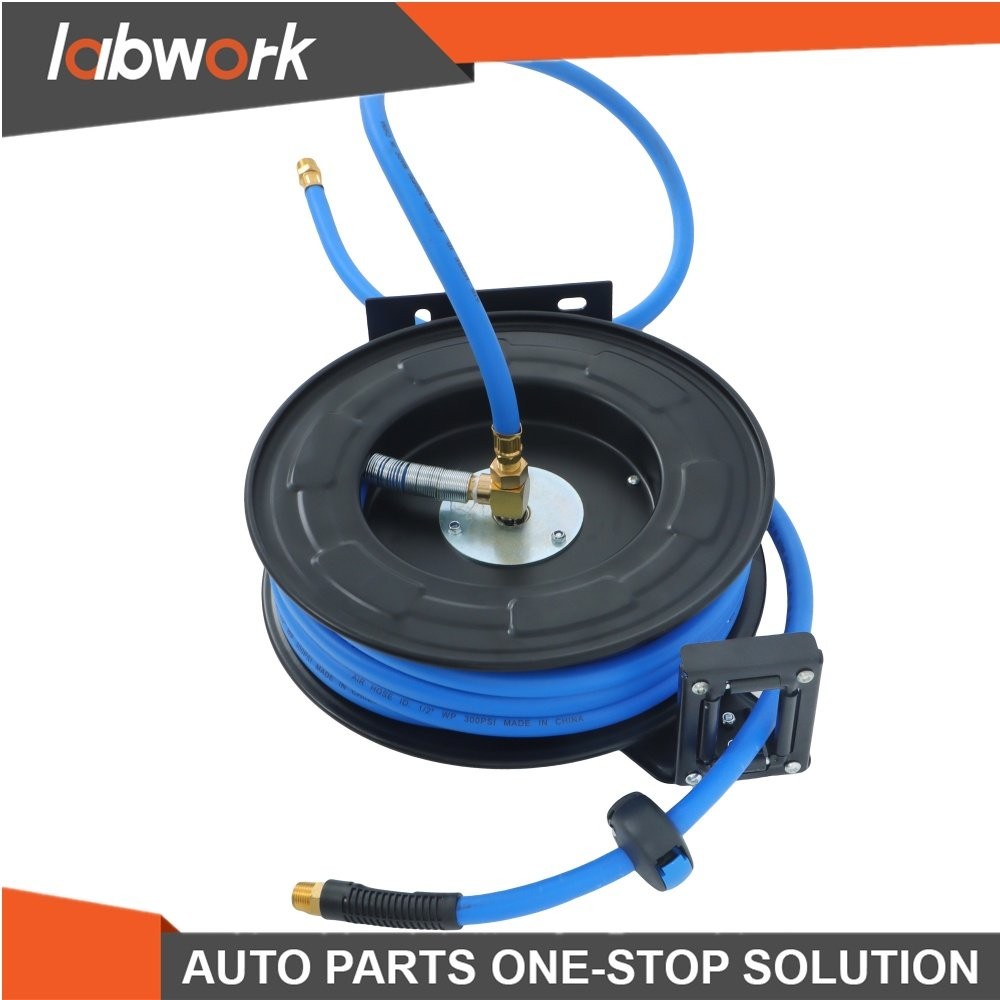 Labwork Double Arm Hose Reel With 1/2” x 50′ Premium Rubber Hose Retractable