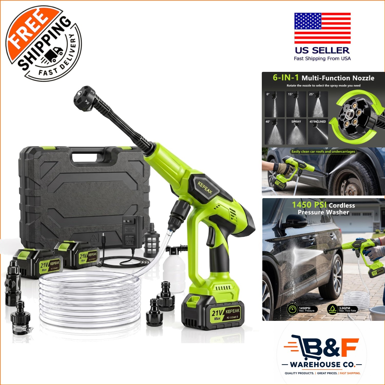 Compact Cordless Power Washer – 30 Min Battery Life, Easy to Store & Use
