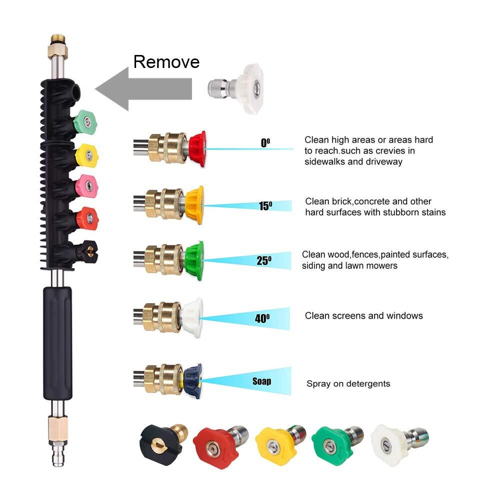 Pressure Washer Extension Wand 30° 90° 120° Nozzle Tips 1/4″ Quick Connect