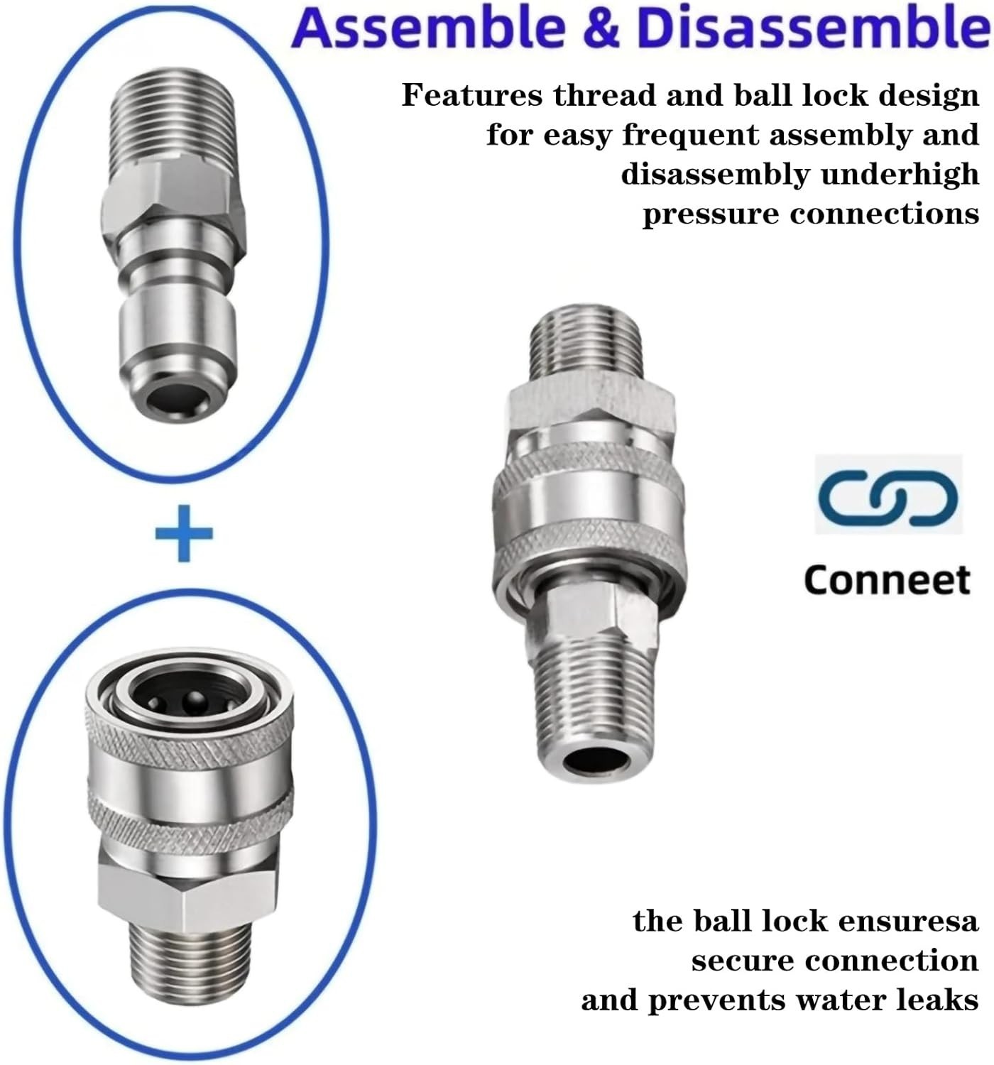 3/8 Quick Connect Fittings,Pressure Washer Quick Connect Kit,Stainless Steel Ada