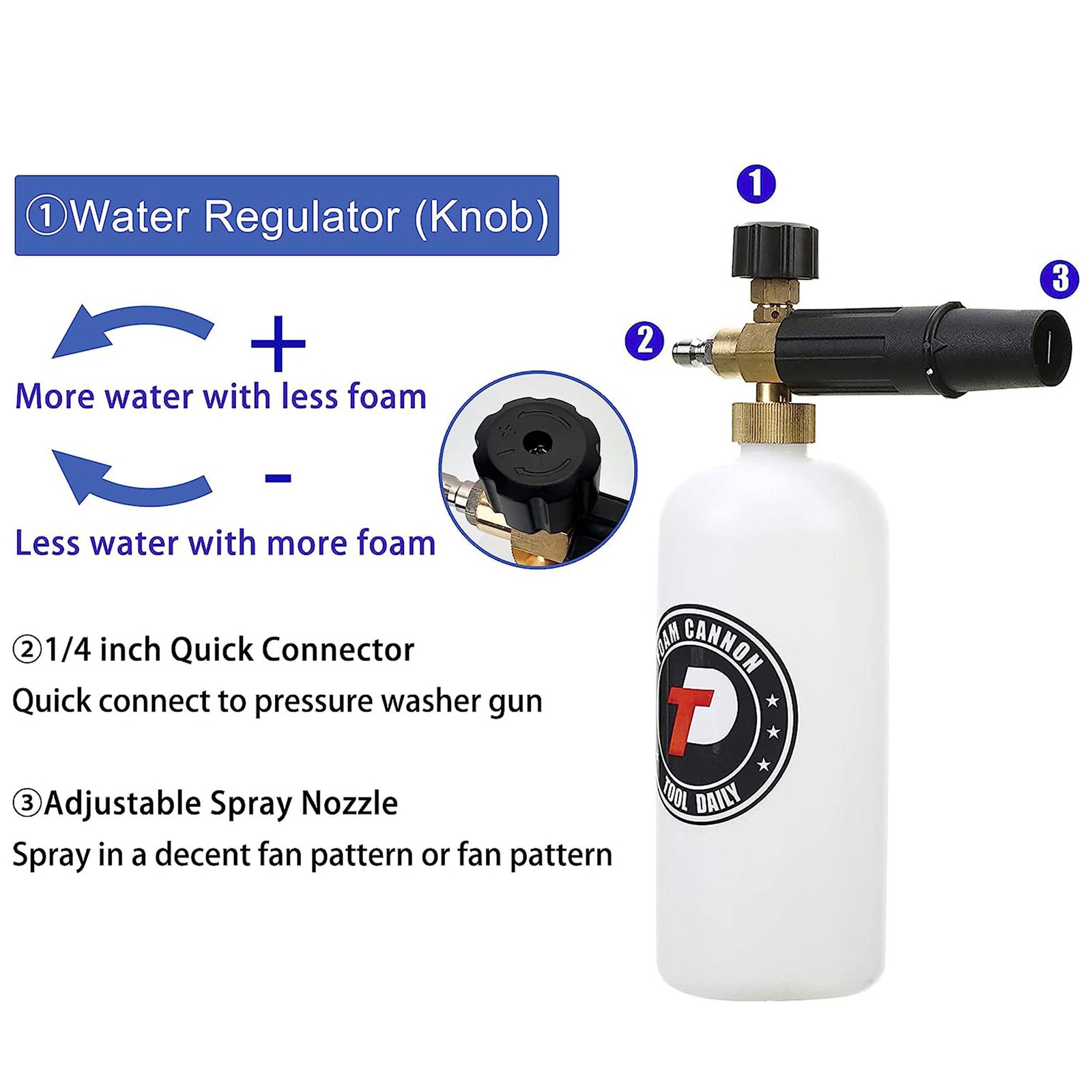 Short Pressure Washer Gun with Foam Cannon, Dual Connector Accessory, 1/4 Inc…
