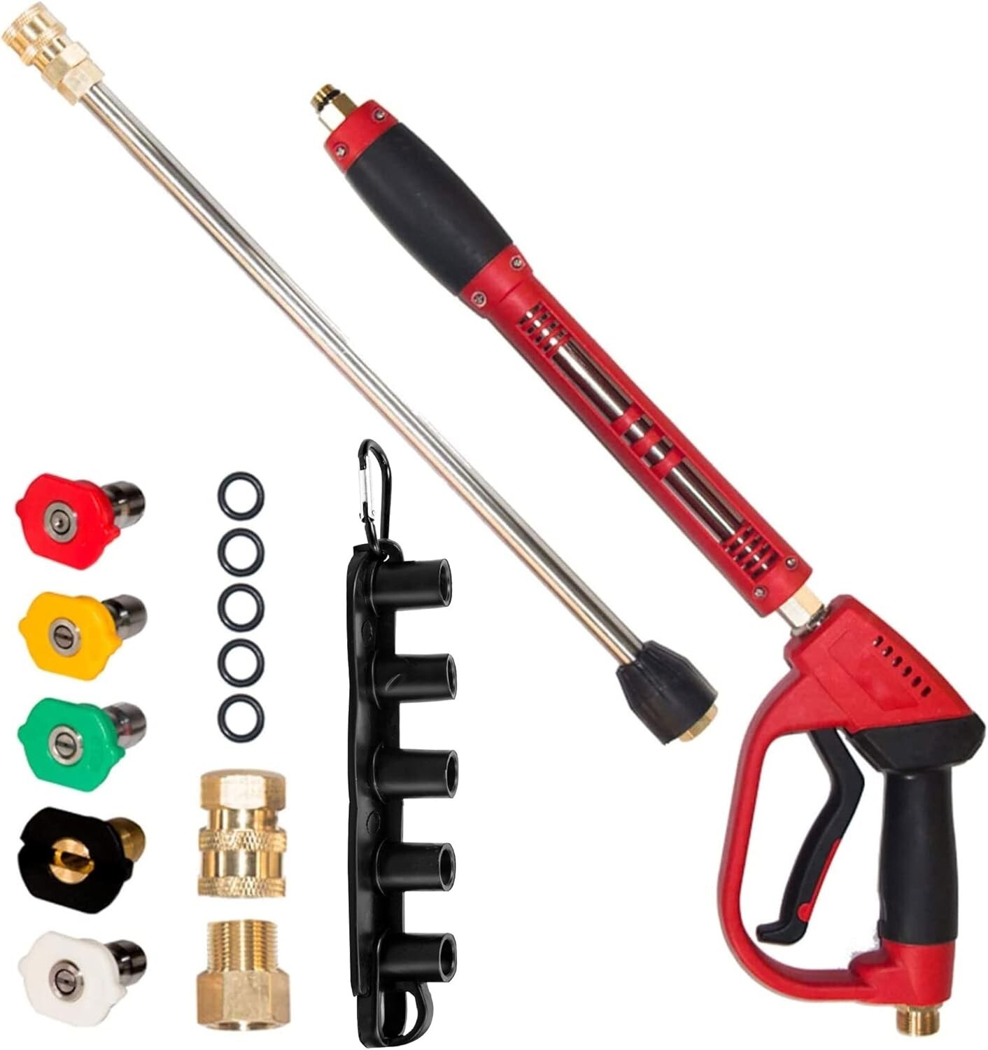 5000 PSI Brass Pressure Washer Gun Set: 40 Inch Wand & 5 Interchangeable Nozzles