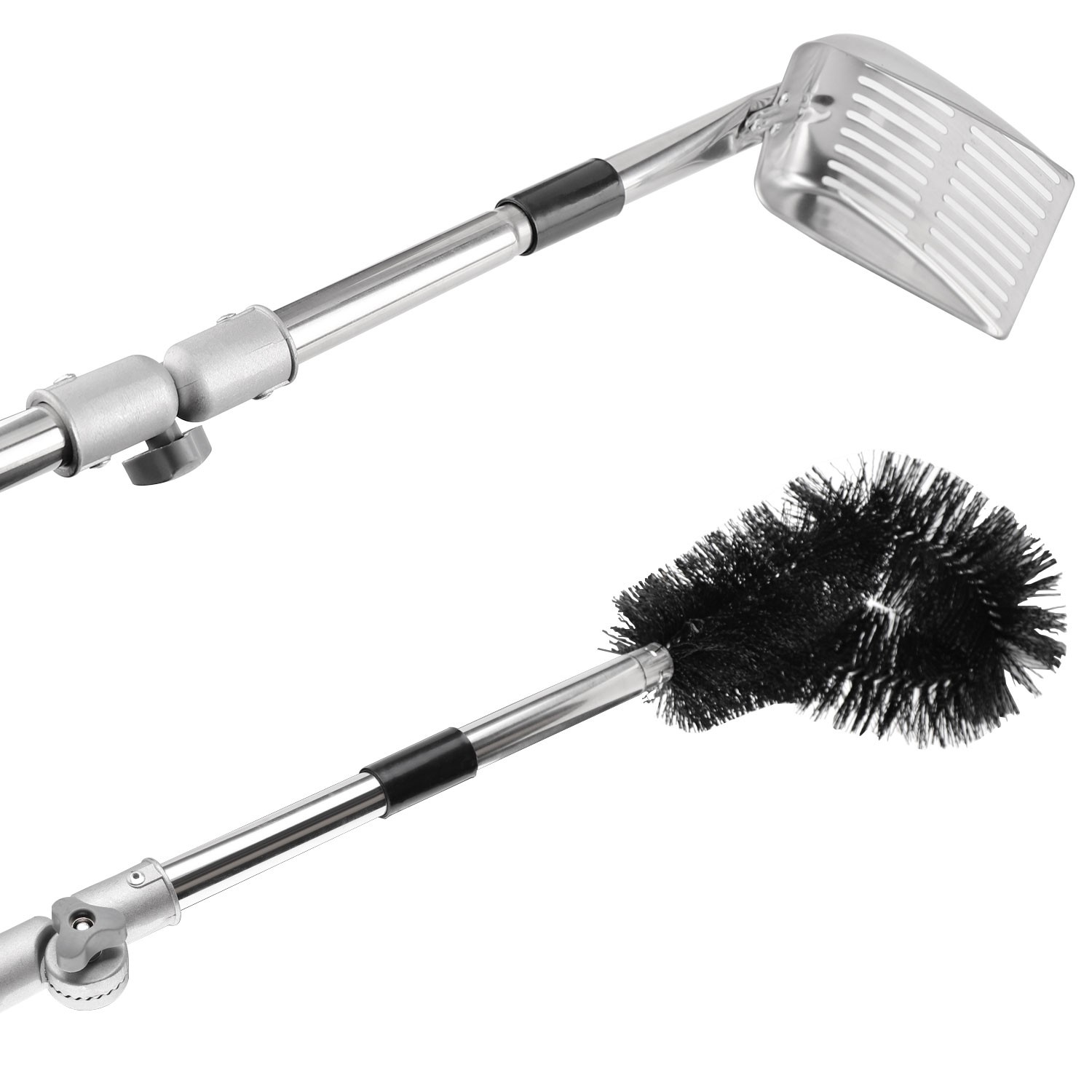 3-in-1 Gutter Cleaning Tools with Brush Rake Scoop Glove 180° Rotating Pole