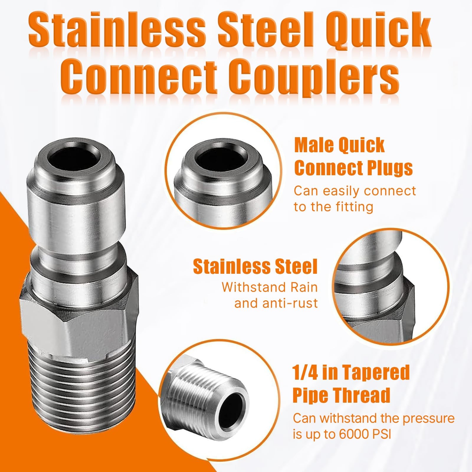 2 PCS 3/8 Inch Pressure Washer Male Nipple NPT Quick Connect Plug