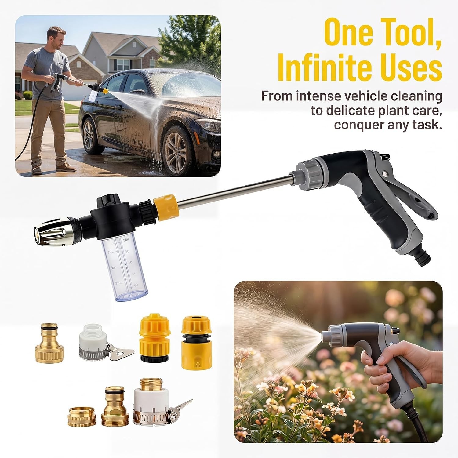 Pressure Washer with Stainless Steel Long Handle, 3 Adjustable Spray Modes, Suit