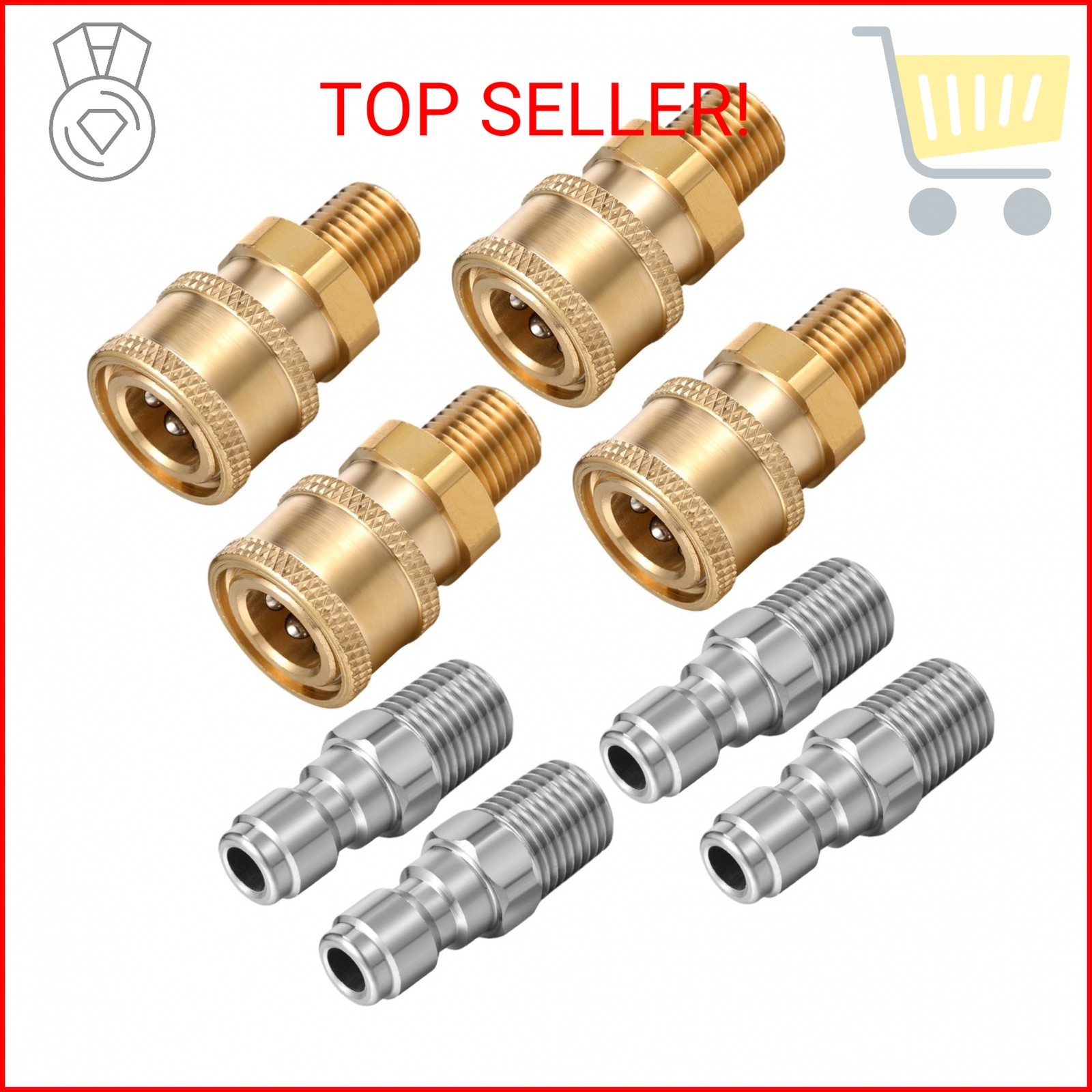 Shimeyao 4 Sets NPT 1/4 Inch Pressure Washer Coupler Quick Connect Plug Male Fem