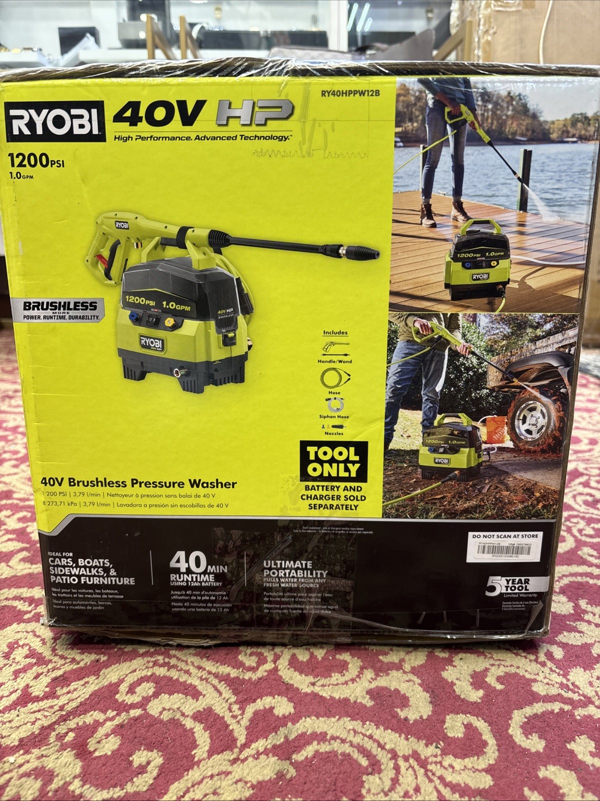Ryobi 40V HP Brushless Pressure Washer 1,200PSI 1.0GPM