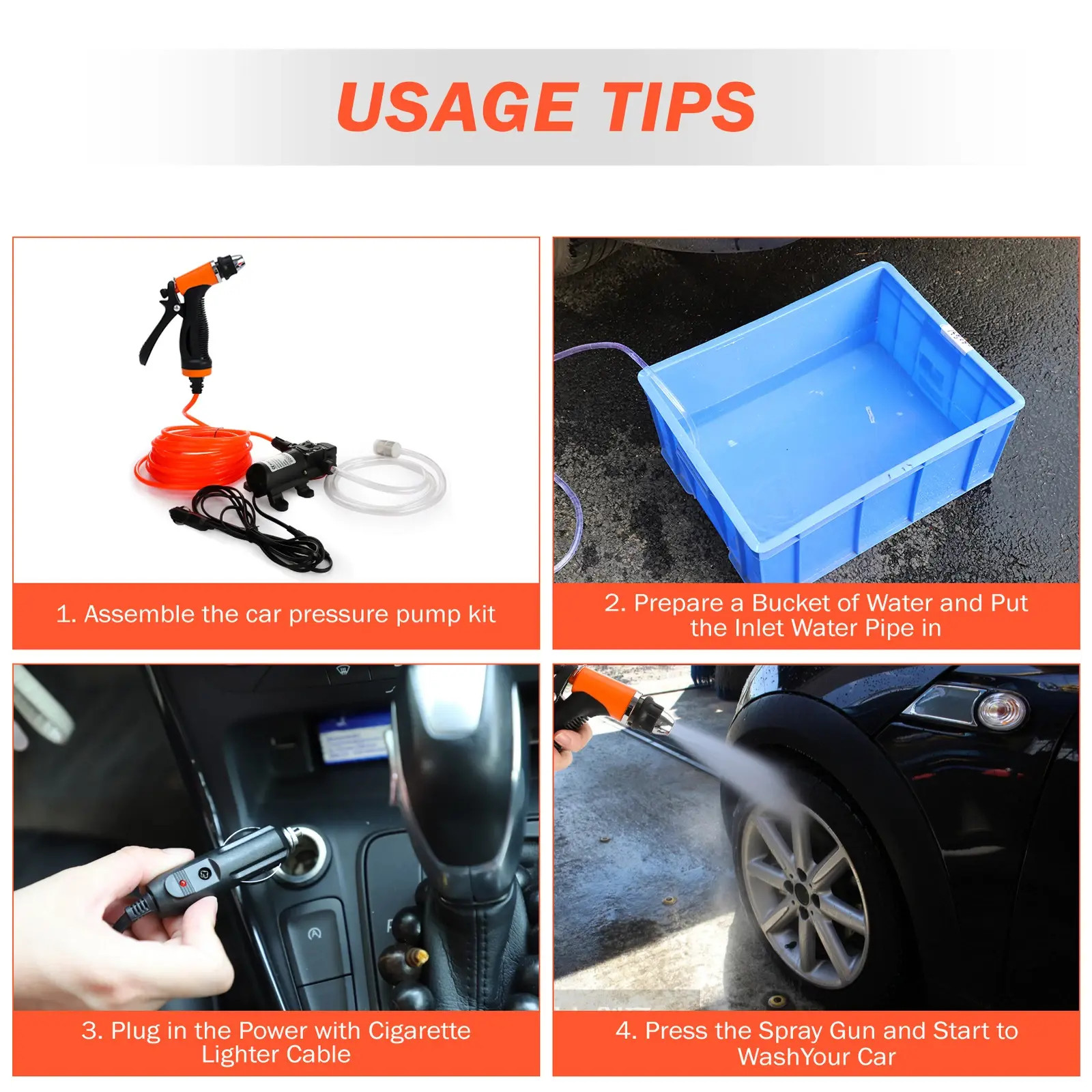 12V High Pressure Car Electric Washer Kit 130PSI Portable Self-Priming Wash Pump