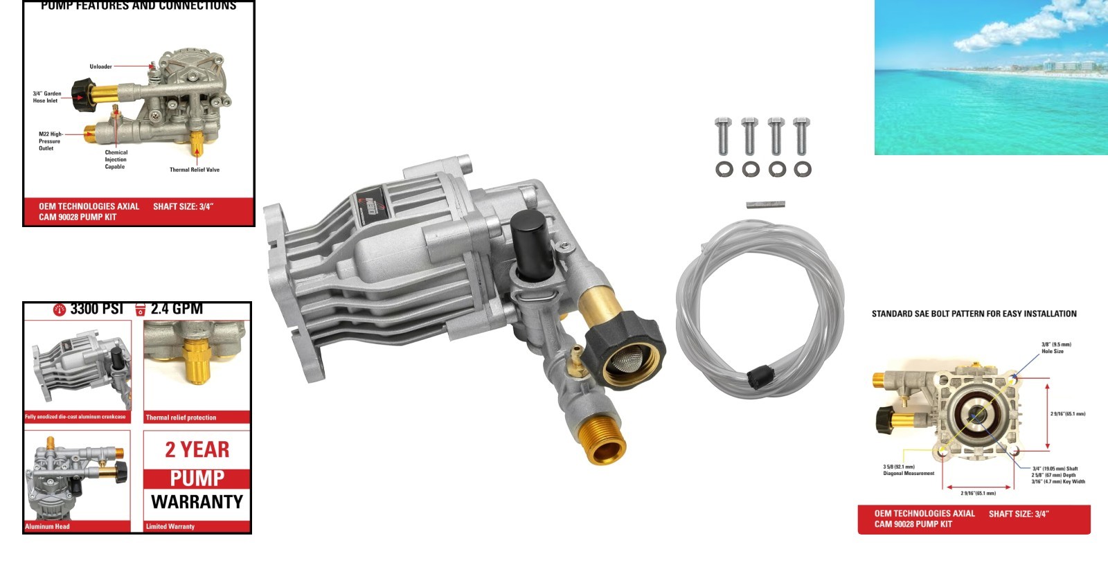 OEM Technologies 3300 PSI 2.4 GPM Replacement Pump Kit for Gas Pressure Washers