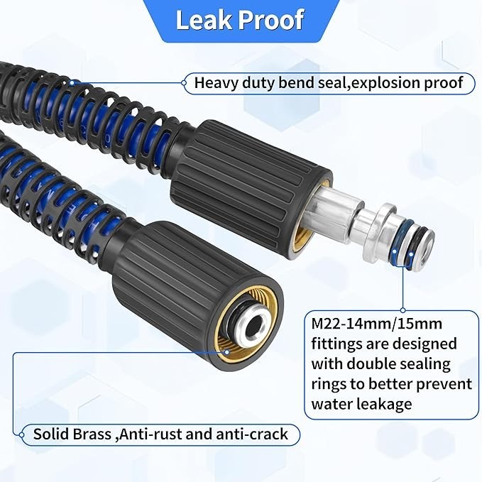 50Ftx1/4″ Pressure Power Washer Hose Flexible Kink-Resistant for Ryobi Troy Bilt