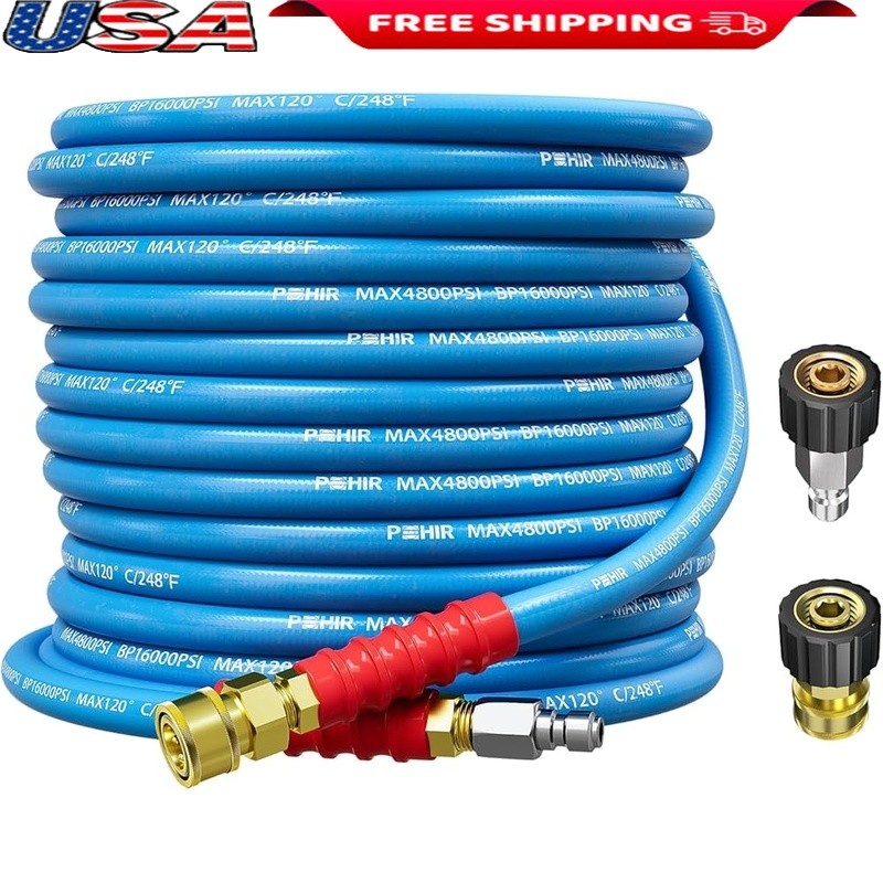 50ft 3/8 Pressure Washer Hose Heavy Duty Wire Braided Durable Cleaning New
