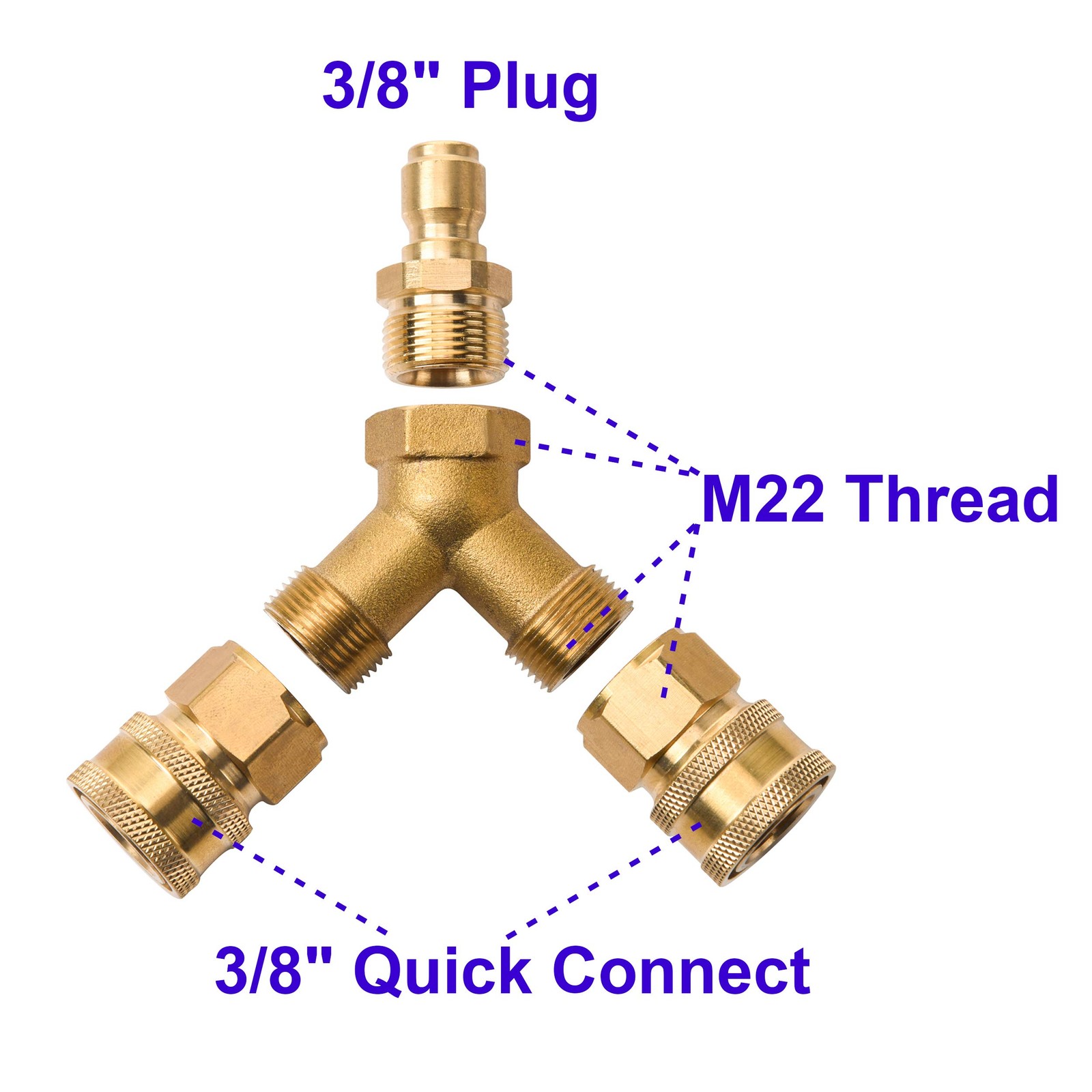 Pressure Washer Tee Splitter Coupler Quick Connect Two Gun To One Power Washer 3