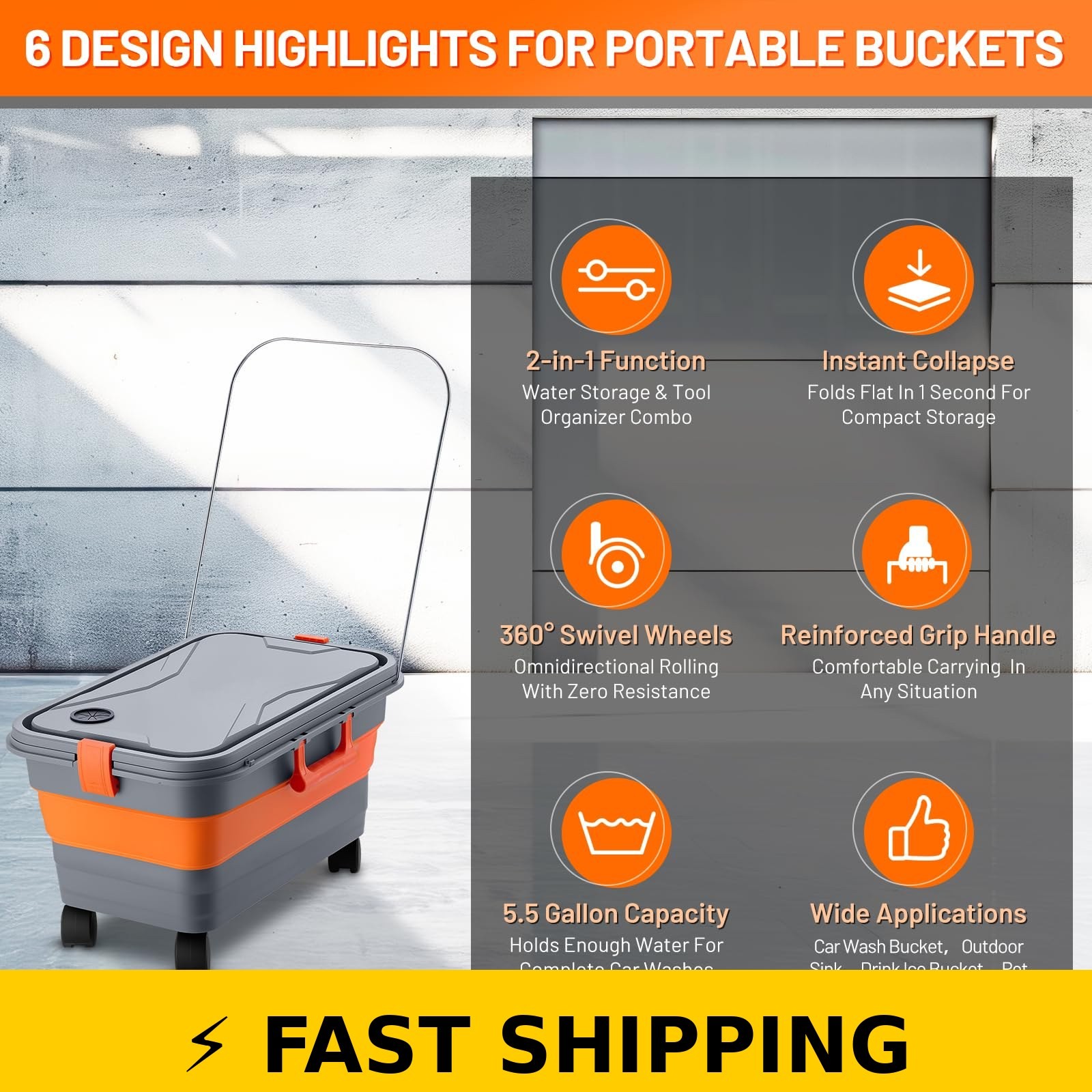 This Hill 5.5 Gallon Collapsible Car Wash Bucket with Wheels