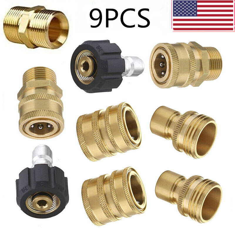 9Pc Pressure Washer Adapter Set Quick Disconnect Kit M22 Swivel to 3/8” Connect