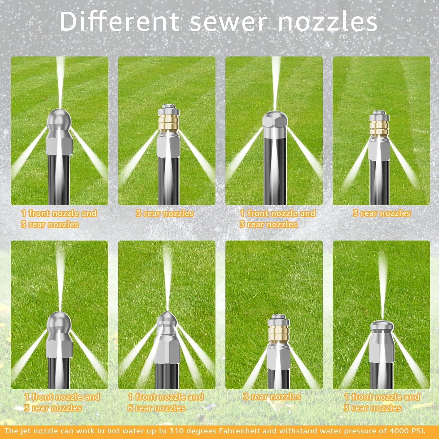 Jetter Heads Kit (Pack of 10) Jetter Nozzle Kit Rotating Button Drain Cleaning N