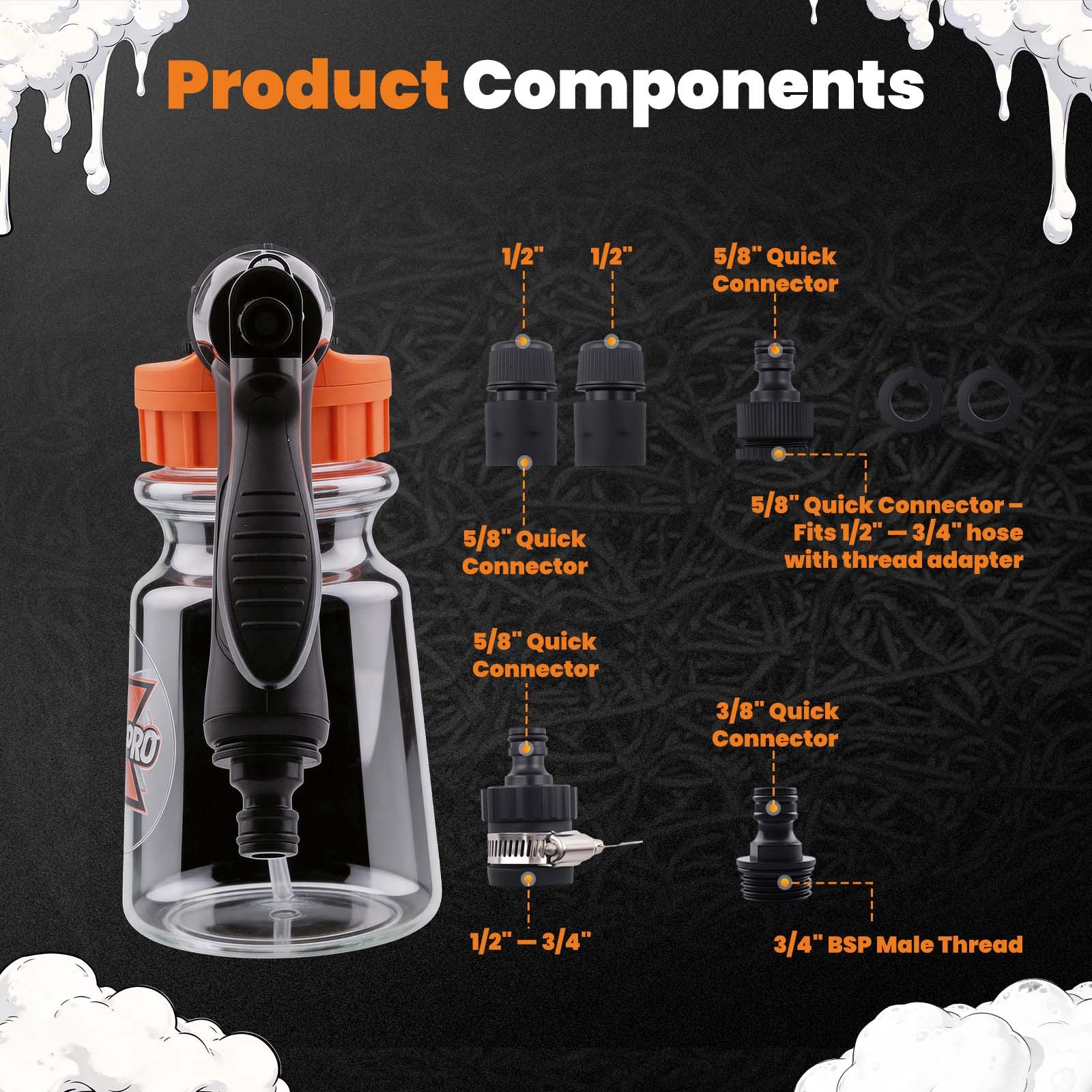 1L Car Wash Foam Cannon Kit Adjustable Soap Sprayer 6-10 Bar Quick Connect