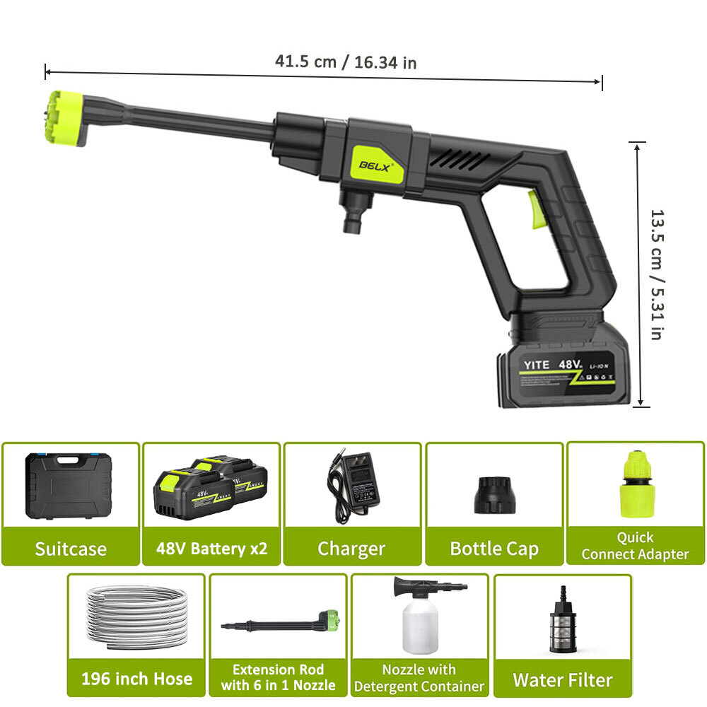 725 PSI Cordless Electric Pressure Washer Gun w/16.4-ft High-pressure Hose