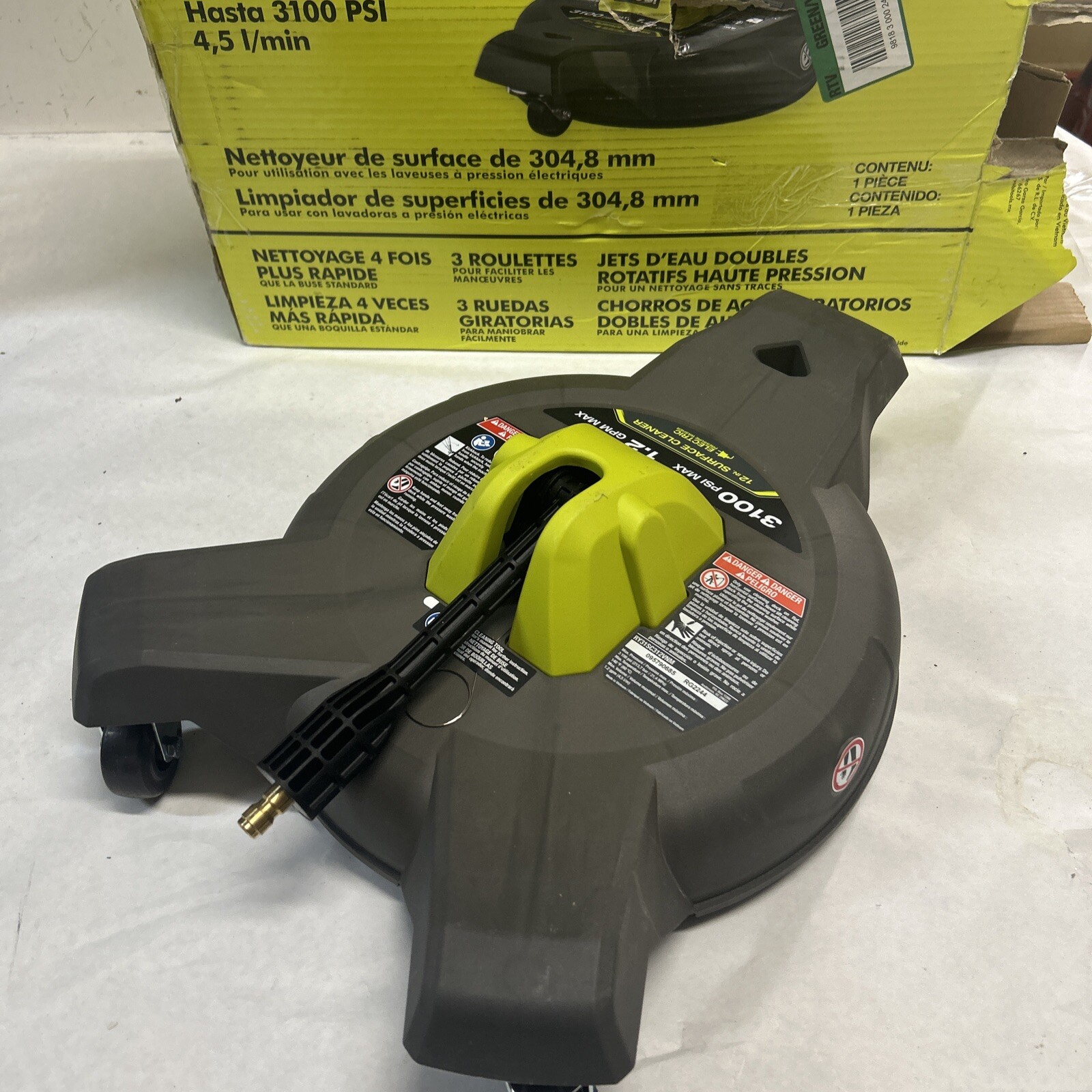 RYOBI 12 in. 3100 PSI Electric Pressure Washer Surface Cleaner with CasterB895