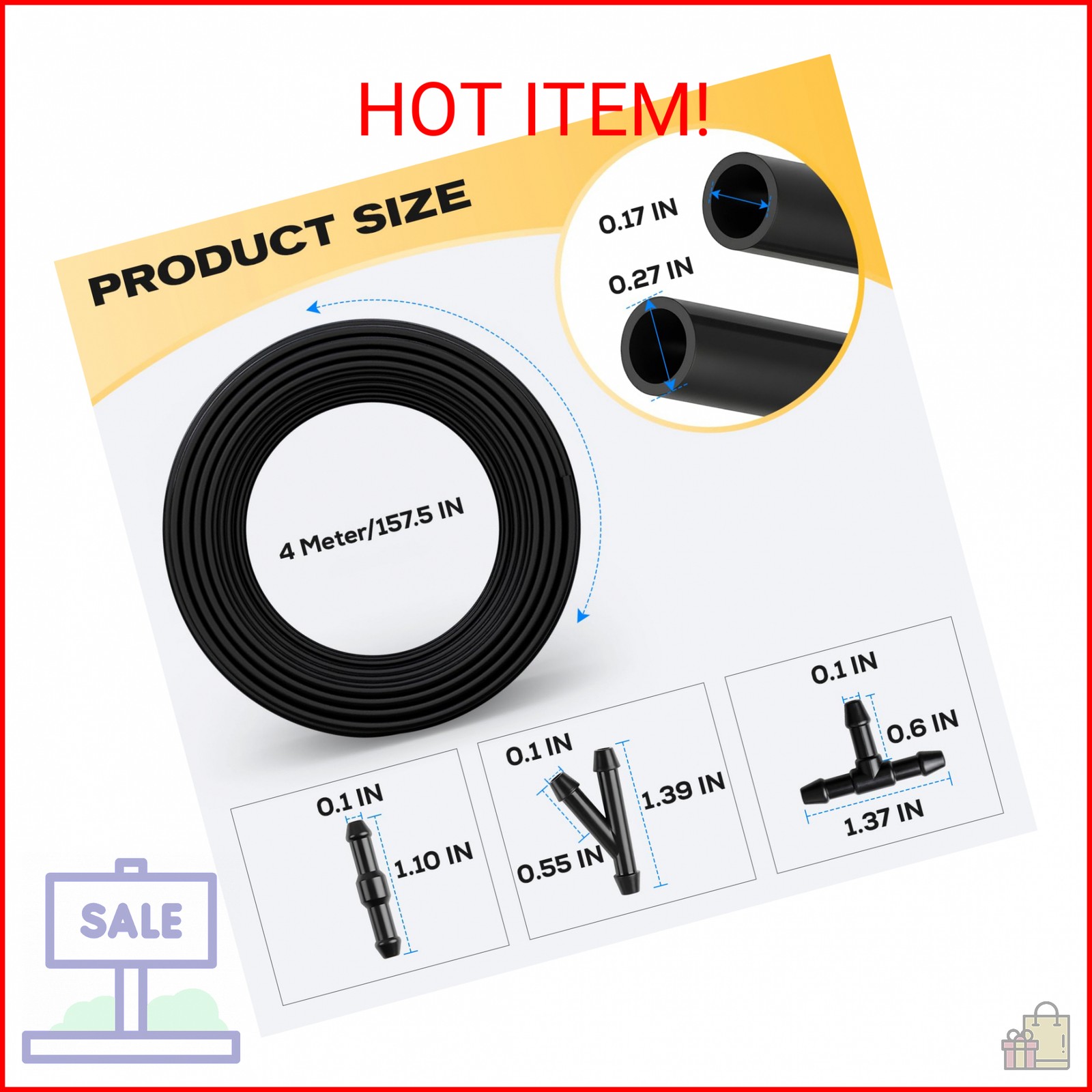 Windshield Washer Hose Kit, 4M Flexible Durable Rubber Washer Fluid Tubing & 30