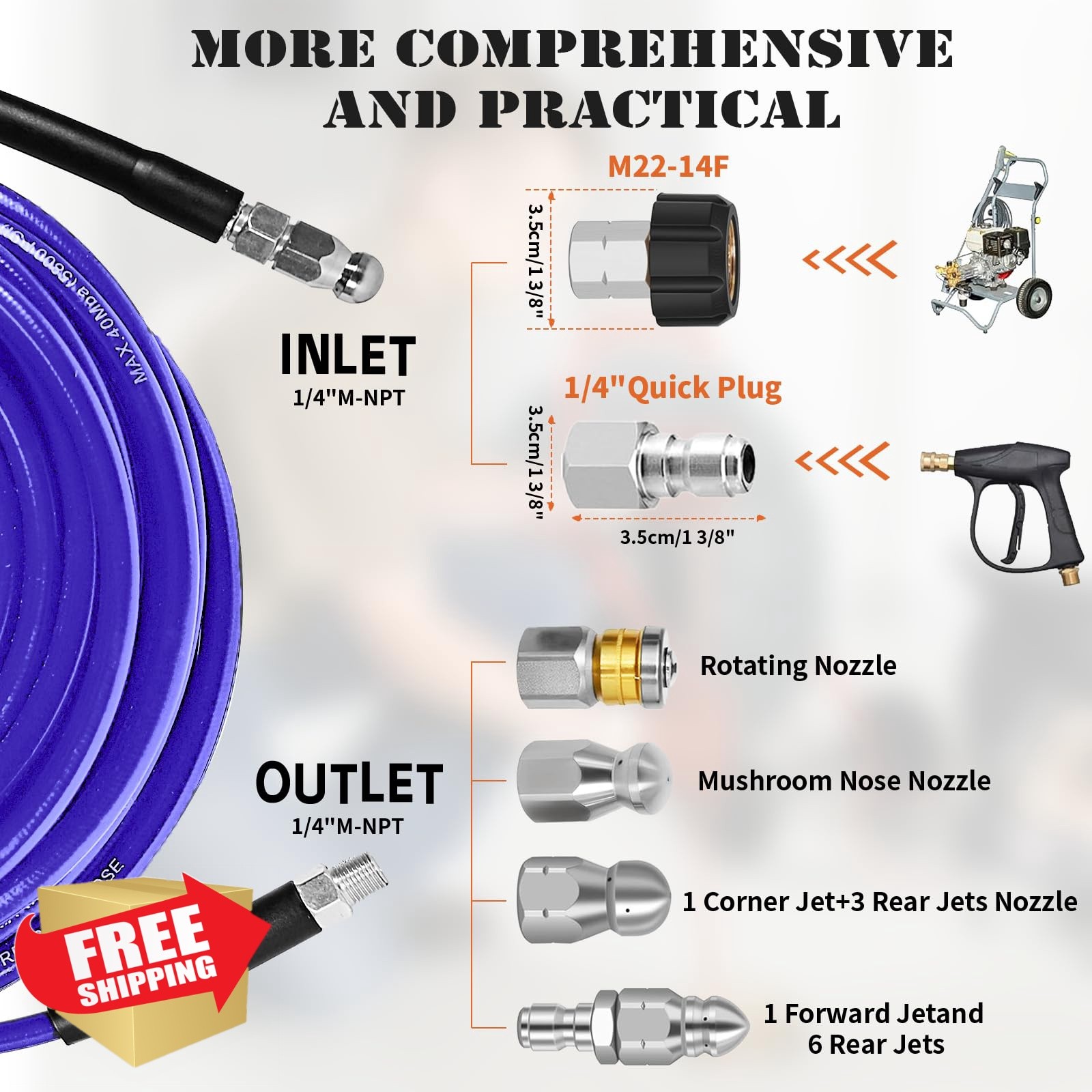 Zgqmcgy Sewer Jetter Kit Purple 100FT Pressure Washer Hose