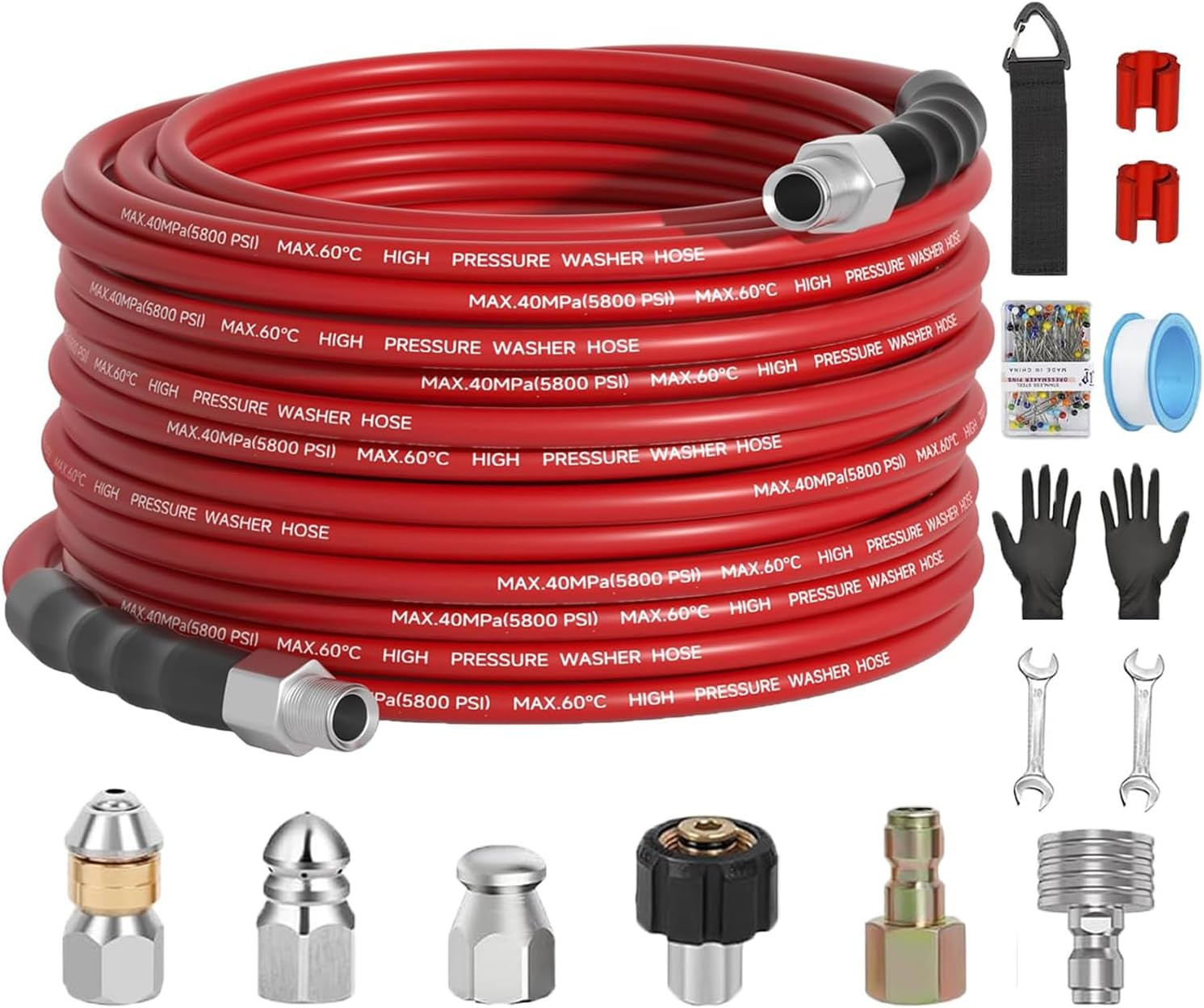 50FT Sewer Jetter Kit for Pressure Washer 5800PSI,1/4″ NPT Drain Jetter Hose wit