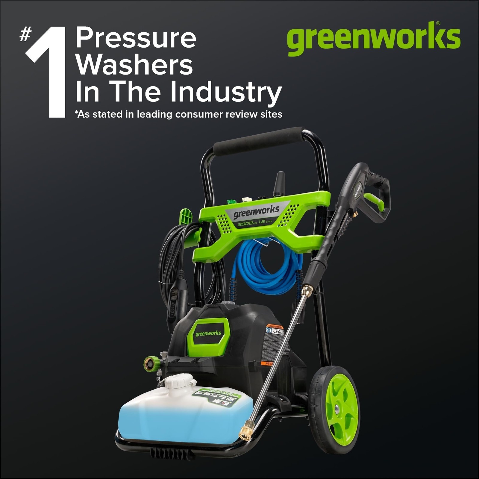Greenworks 2000 PSI (1.2 GPM) Electric Pressure Washer (25°, 40°, Soap