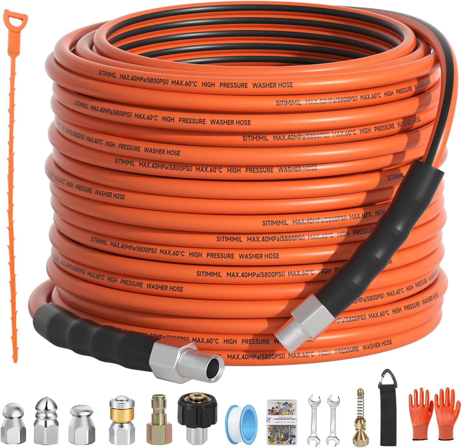 Sewer Jetter Kit for Pressure Washer 100Ft,5800Psi Drain Cleaner Hose 1/4 Inch N