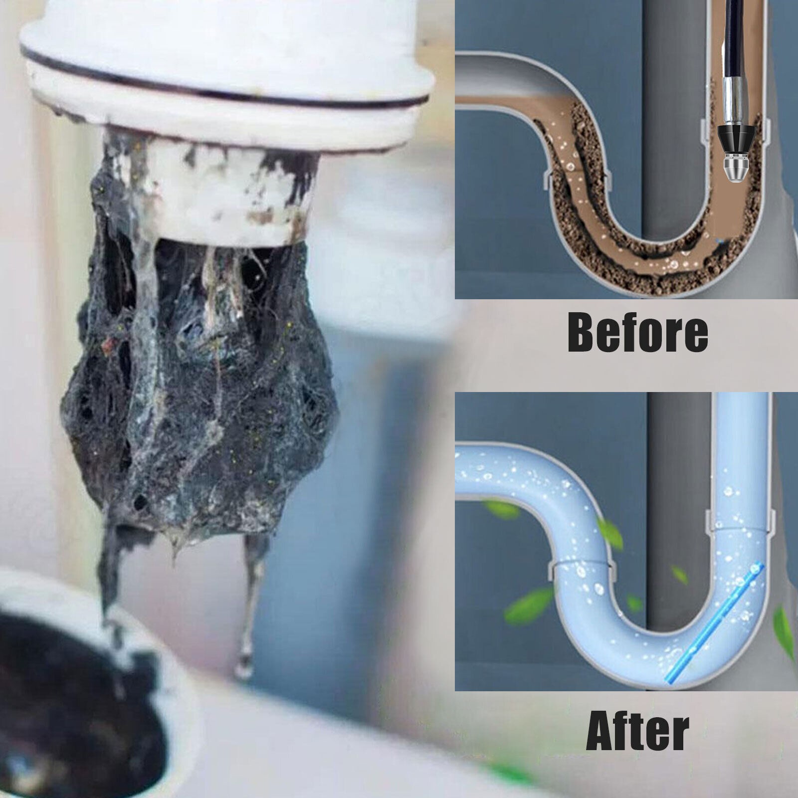 2x Sewer Cleaning Tool High-Pressure Nozzle, Toilet Auger, Clean Out Sewer Pipe