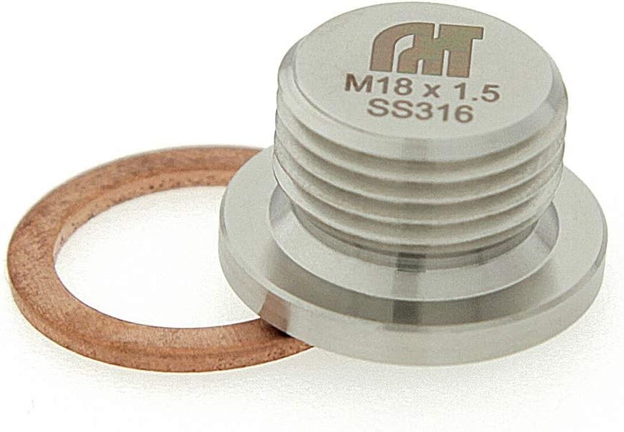 M18 x 1.5 Stainless Steel 316 Threaded Plug Fitting with Copper Washer – Slim…