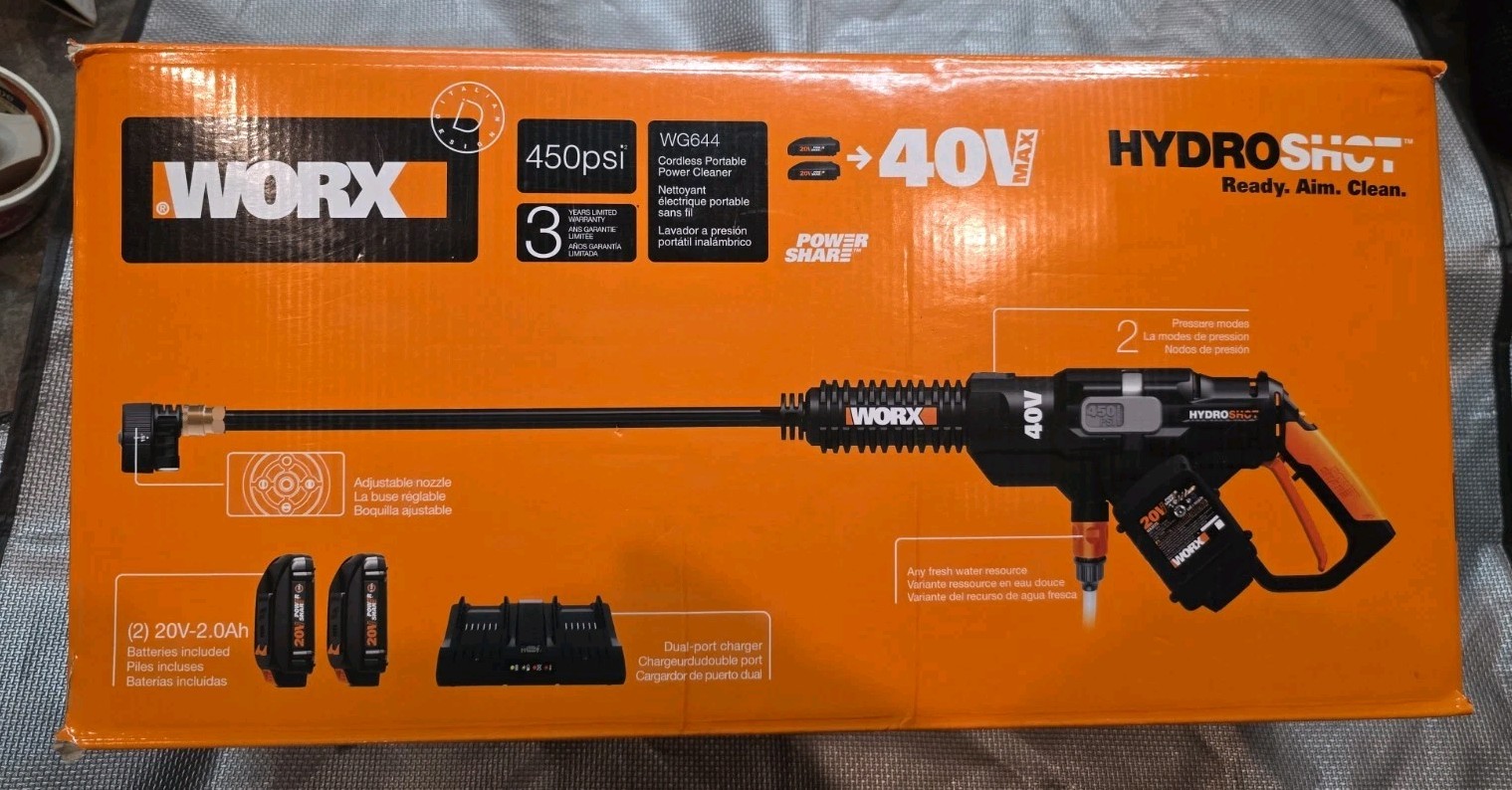 WORX HydroShot WG644 40V Cordless Power Cleaner, Adjustable Nozzle, 450 PSI