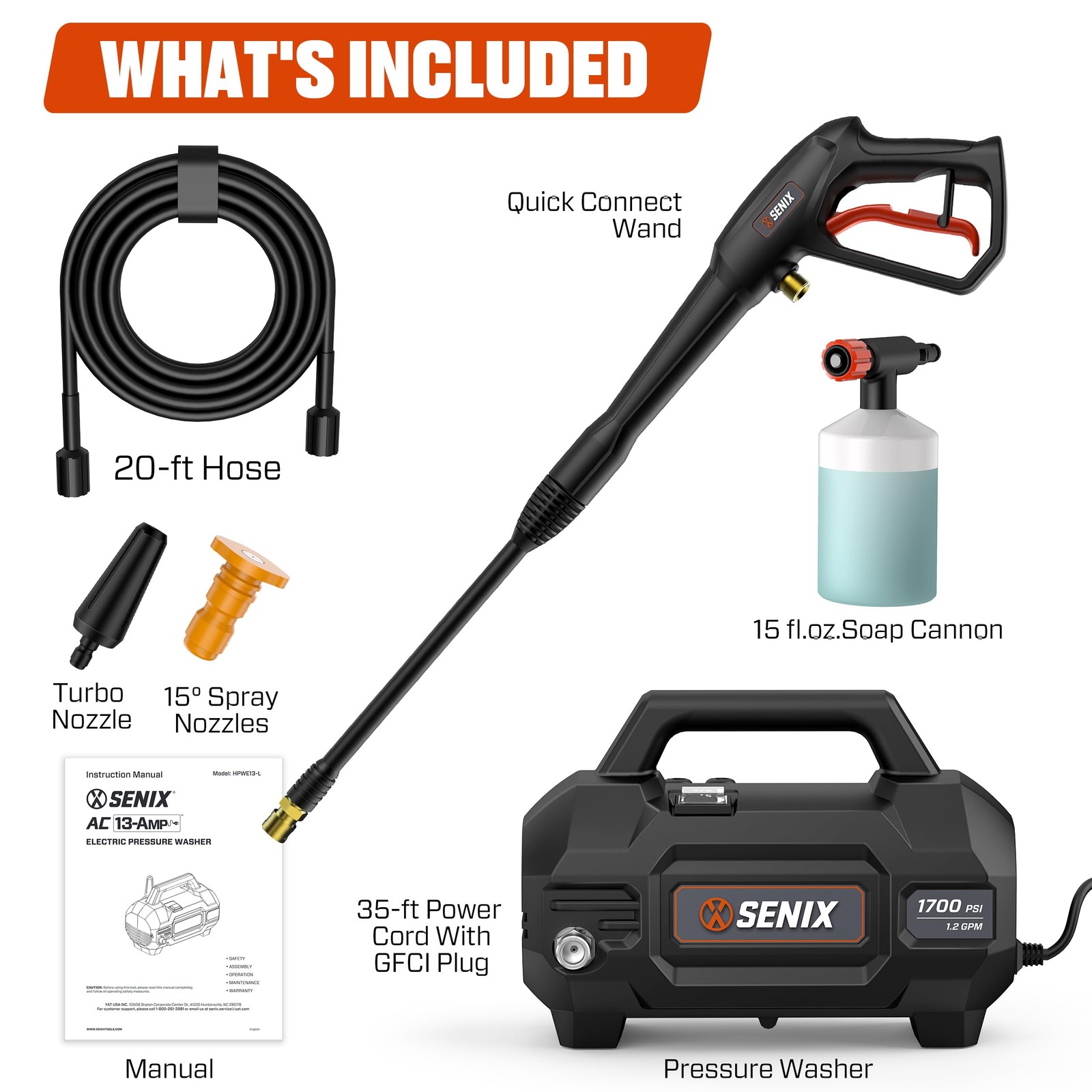 13 Amp Electric Pressure Washer – 1700 PSI, 1.2 GPM, Compact with Foam Cannon…