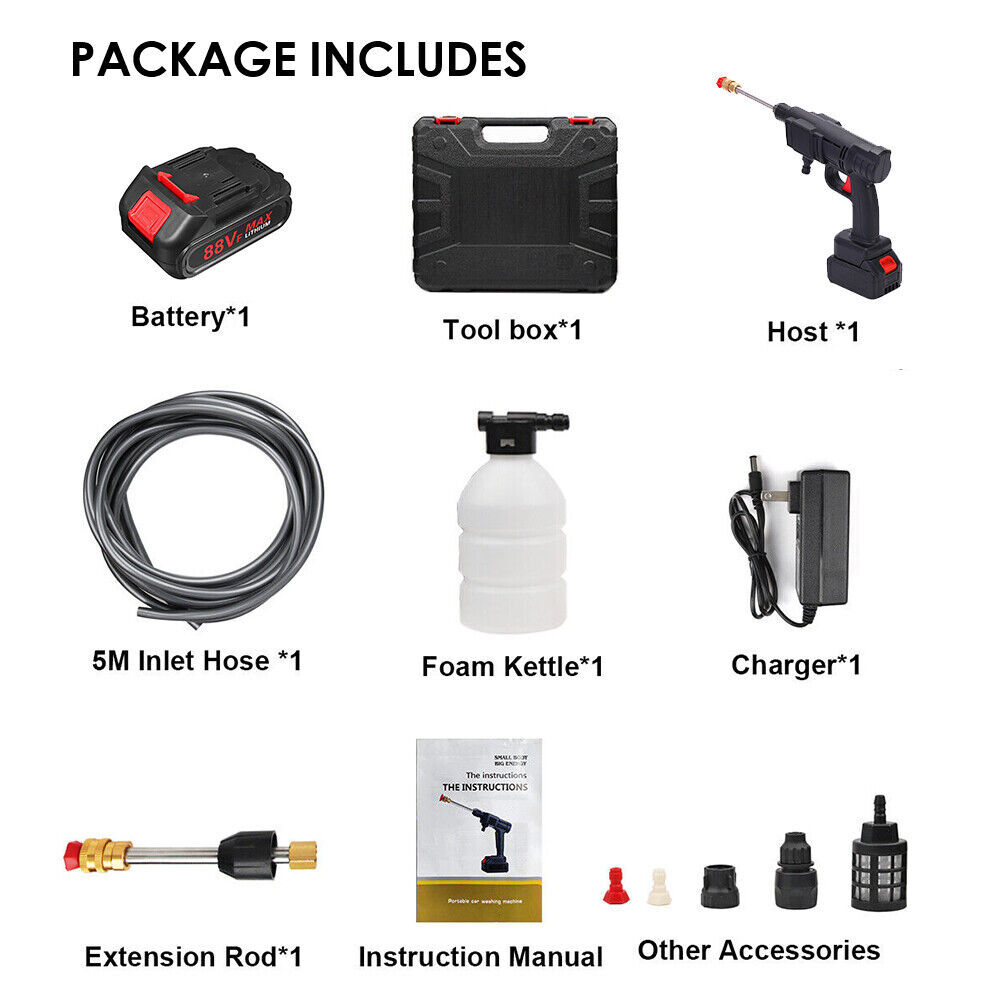 Portable Cordless Electric High Pressure Water Spray Gun Car Washer Cleaner Tool
